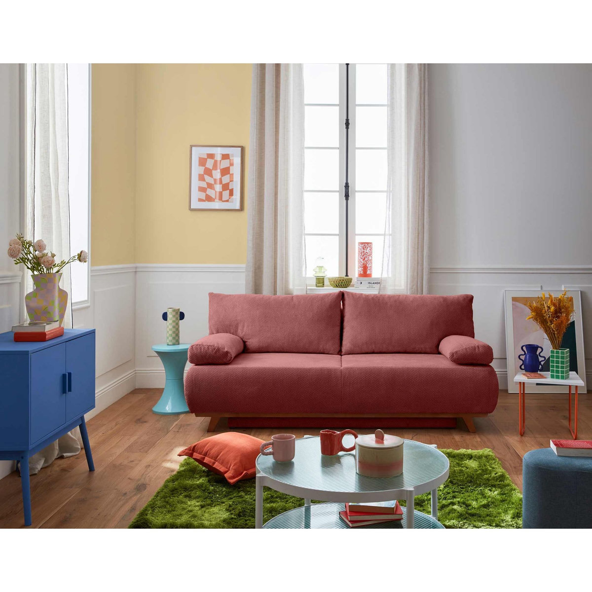 BEST MOBILIER Cristal - canapé 3 places - convertible avec coffre - en velours texturé