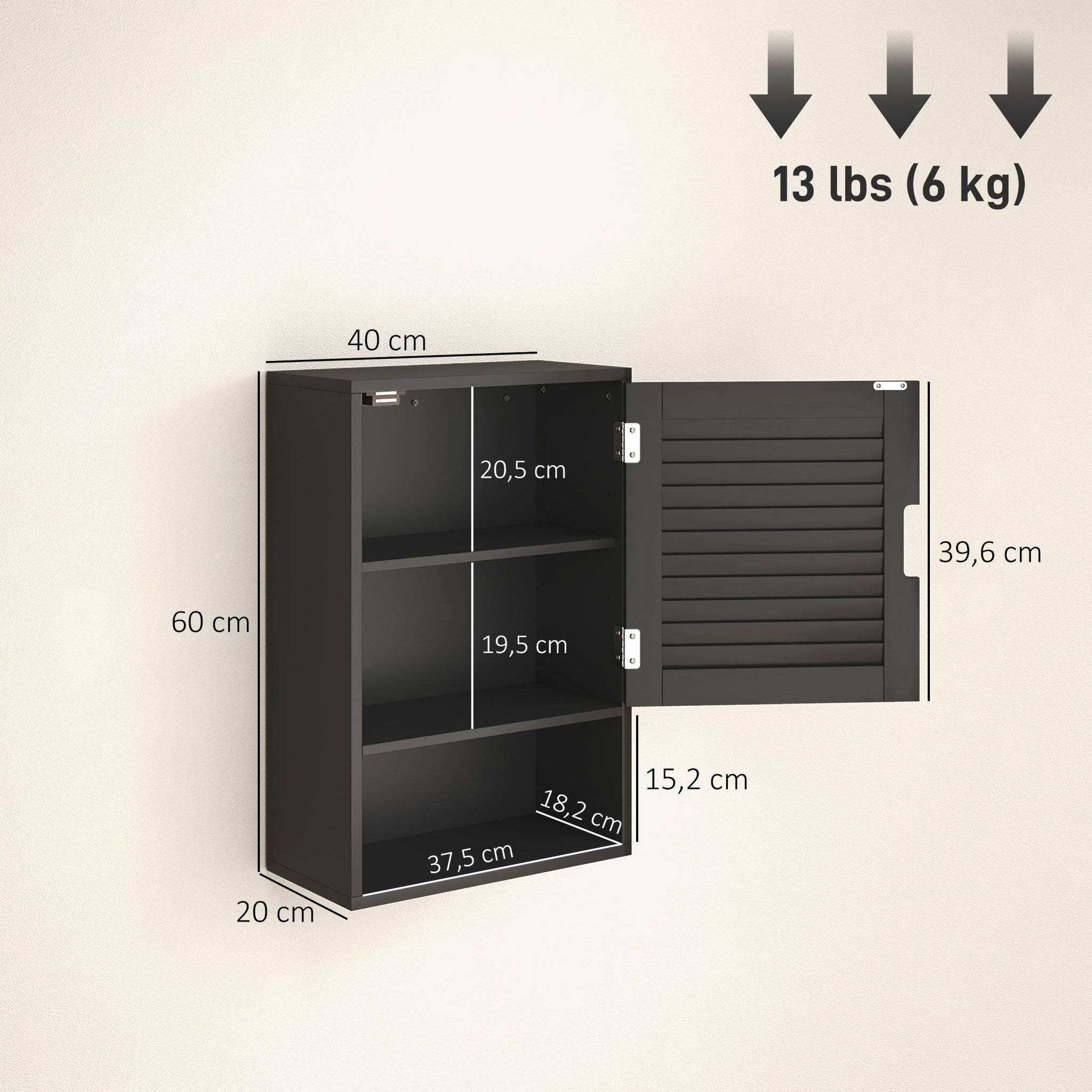 Voir la diapositive 3 : HOMCOM Armoire murale salle de bain porte persienne étagère niche noir