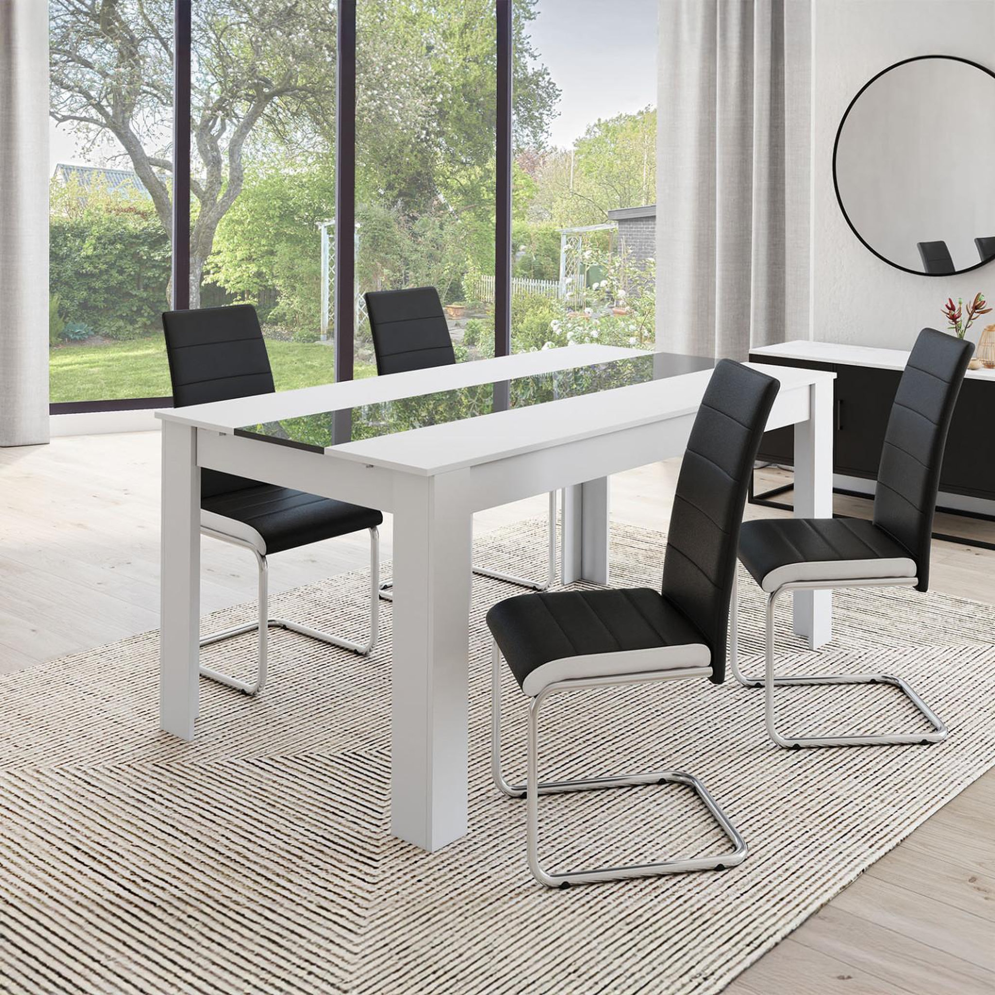 Voir la diapositive 2 : ID MARKET Lot de 4 chaises mia noires liseré blanc pour salle à manger