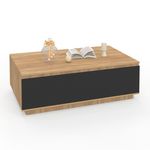 ID MARKET Table basse TOMI 110 cm avec porte façon hêtre et noir