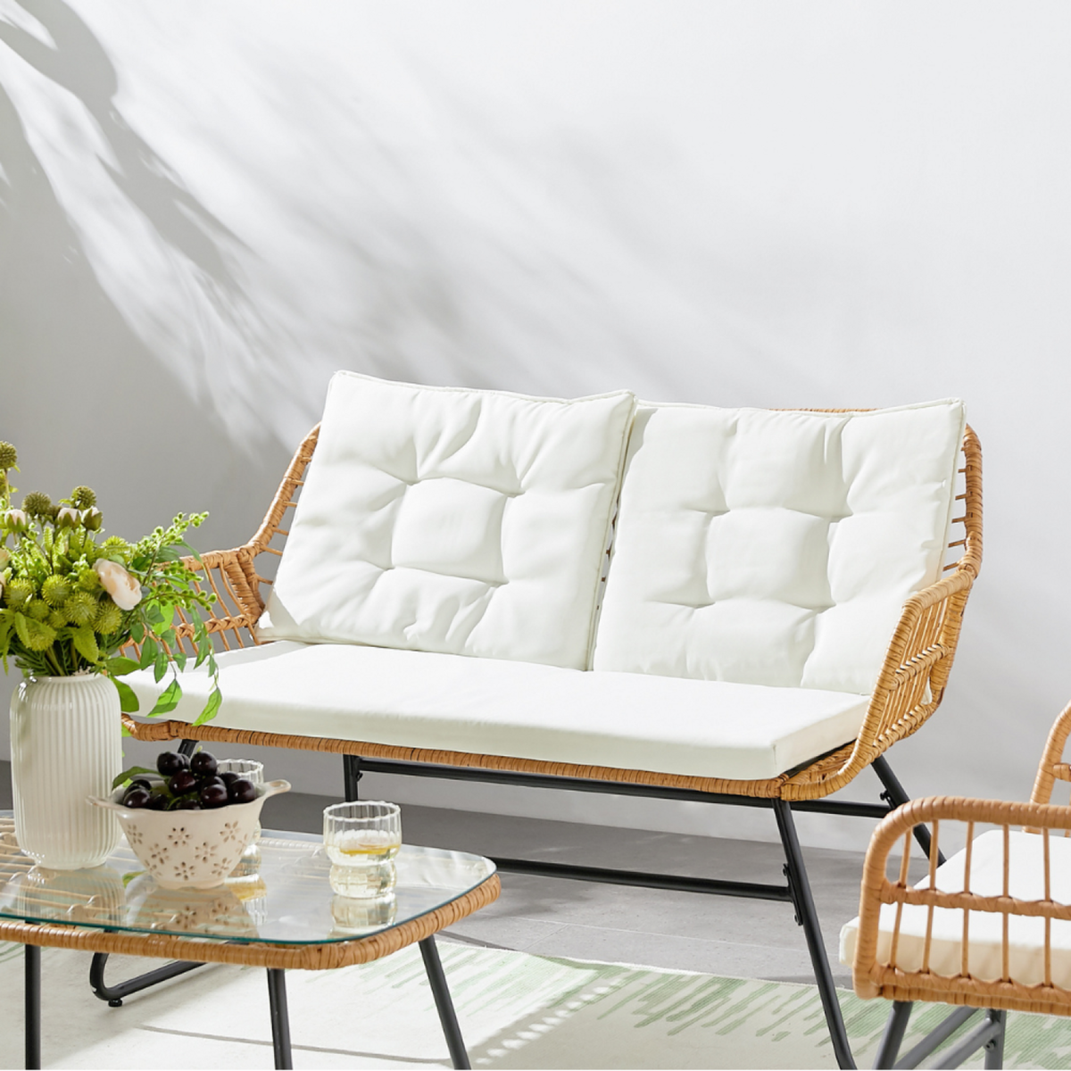 CONCEPT USINE Salon de jardin bas 4 places effet rotin GRENADE