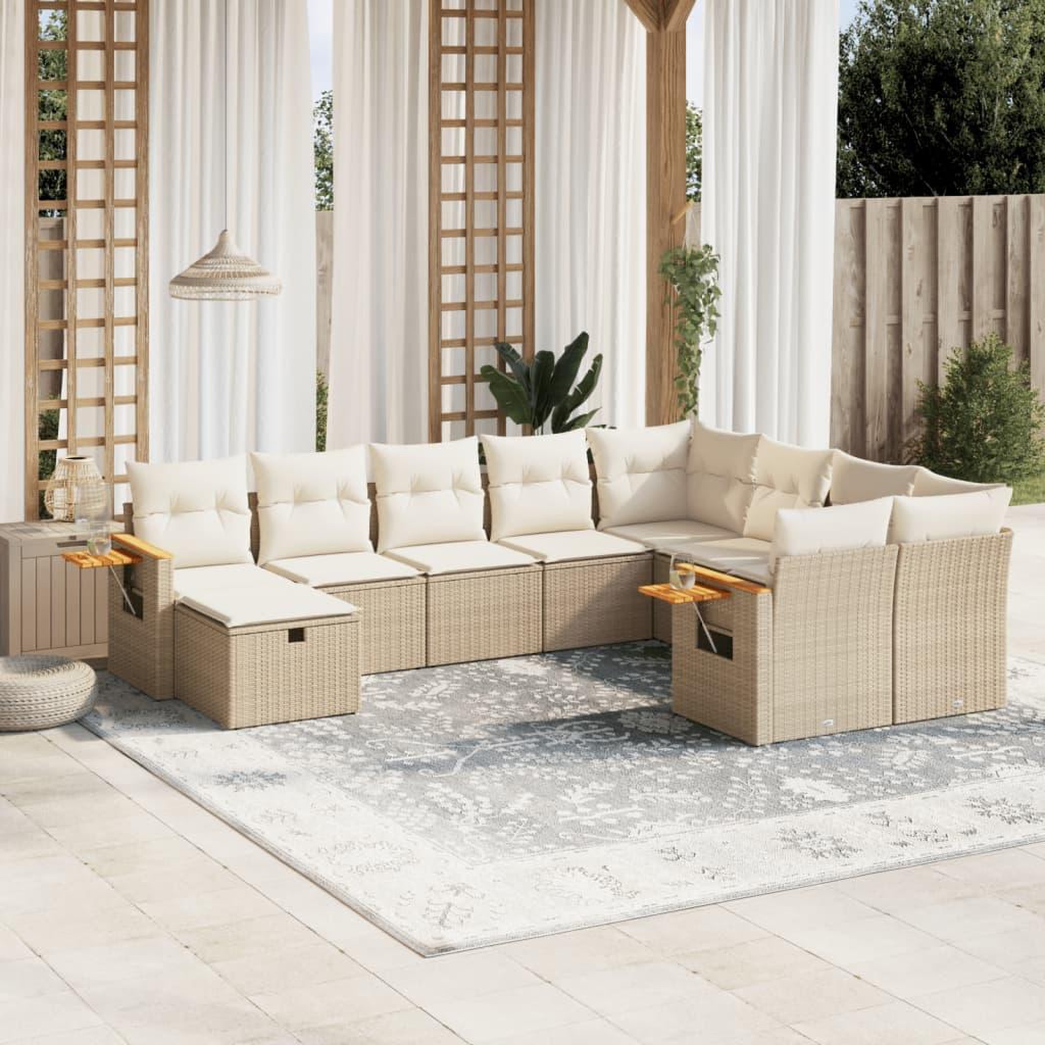 VIDAXL Salon de jardin avec coussins 10 pcs beige resine tressee