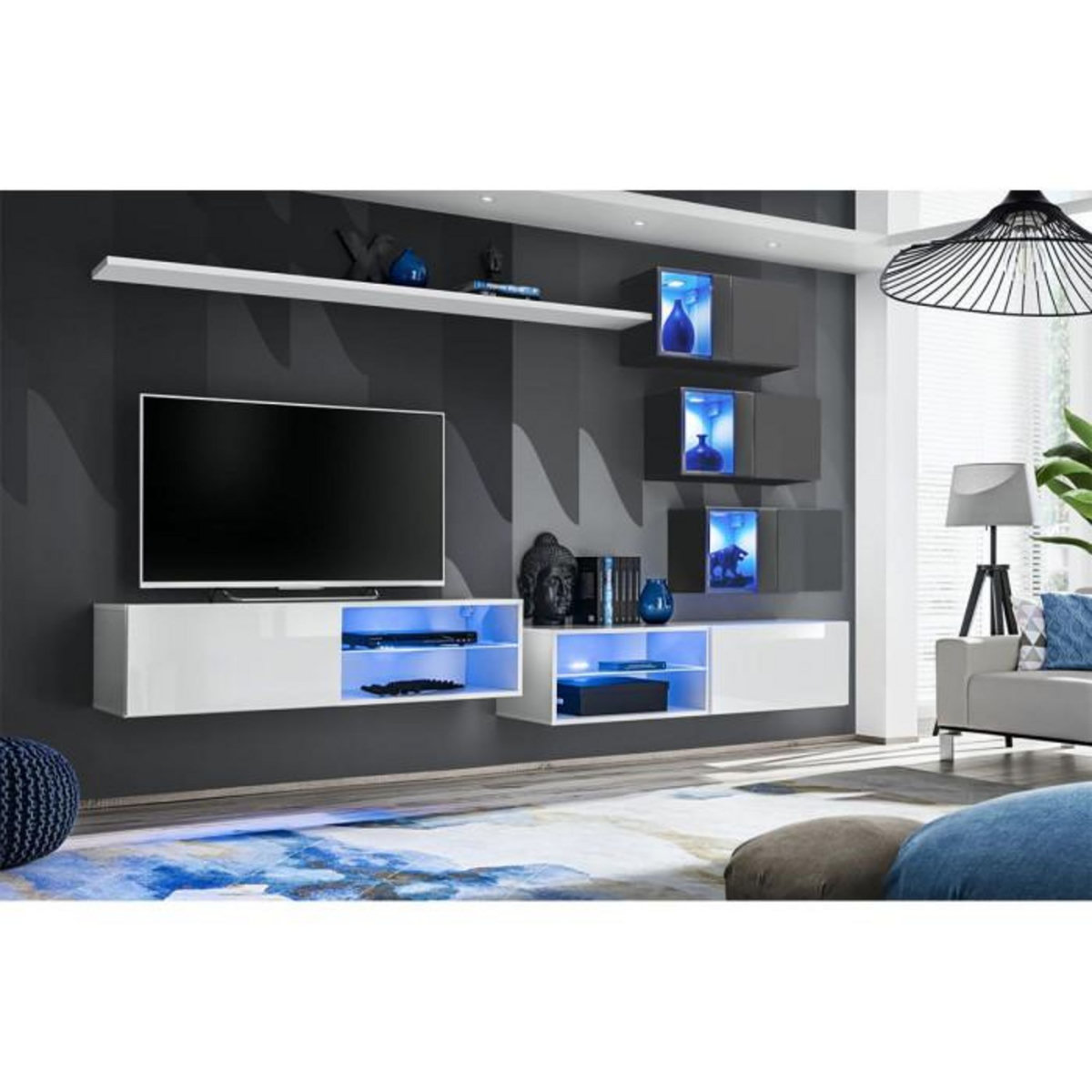 Paris Prix Ensemble Meuble TV  Switch XXIV  250cm Blanc & Gris