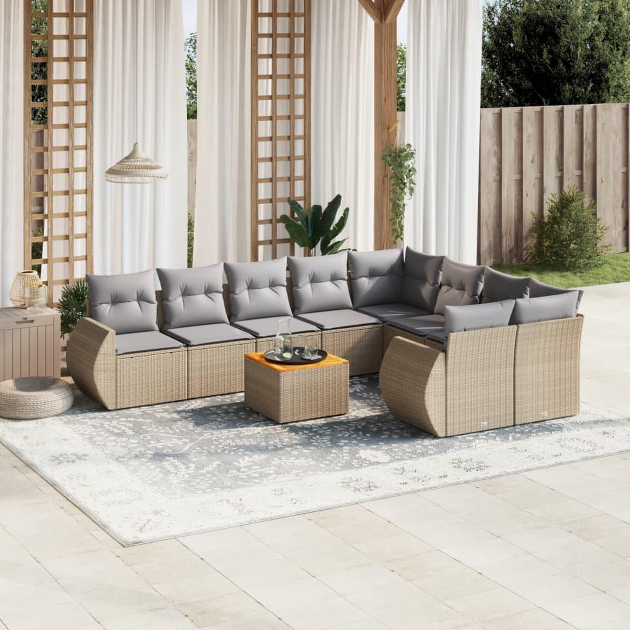 VIDAXL Salon de jardin avec coussins 10 pcs beige resine tressee