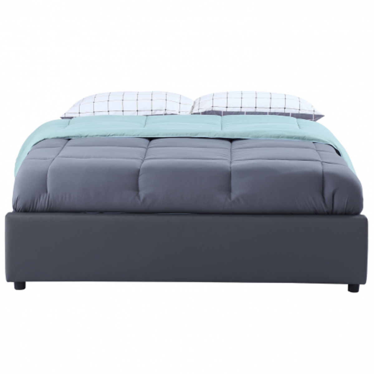 ID MARKET Lit coffre double MIAMI avec sommier 160 x 200 cm PVC gris