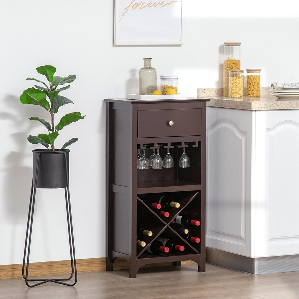 HOMCOM Casier à vin design industriel étagère à bouteilles 12 bouteilles support verres à vin intégré MDF brun foncé