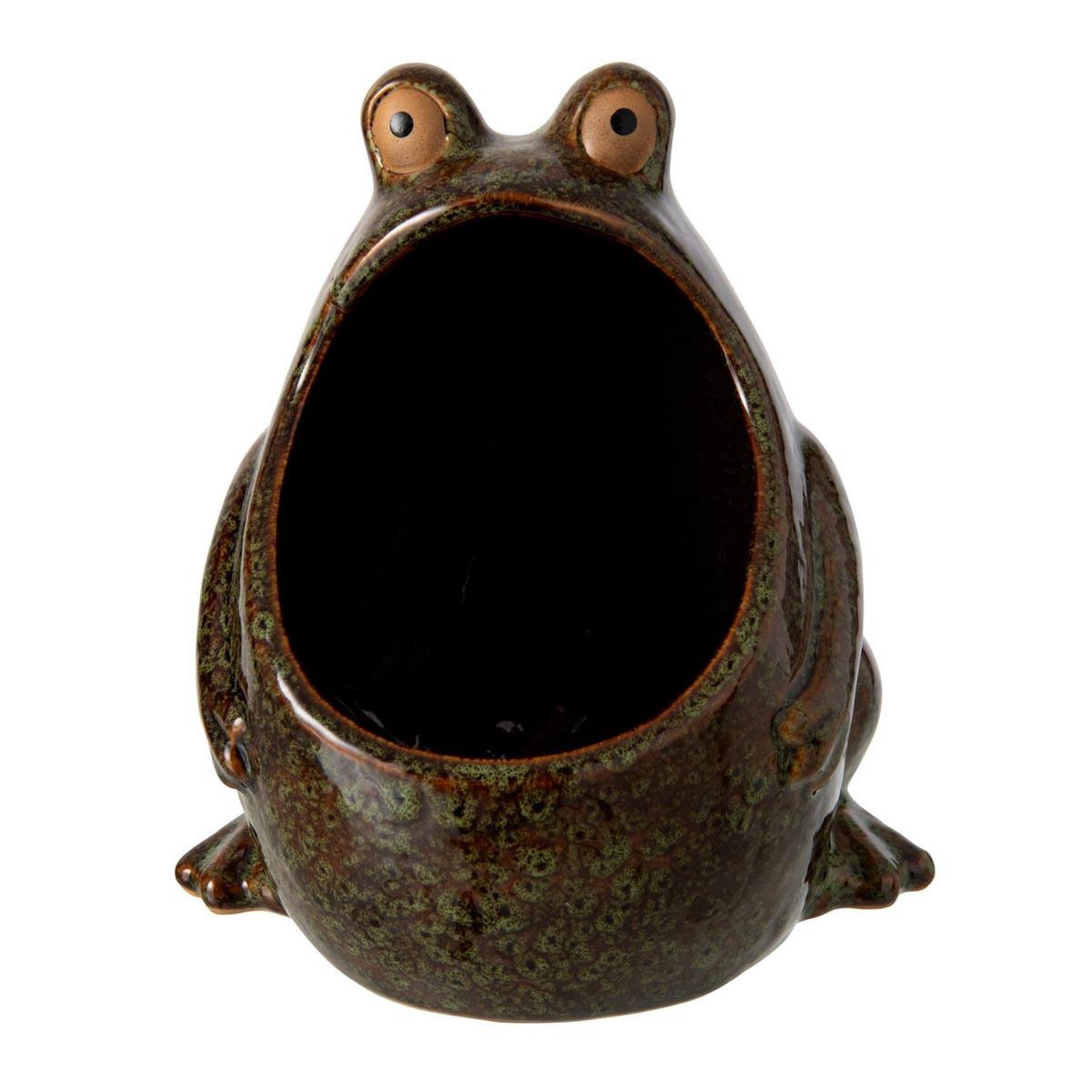 J-LINE Cache-Pot Grenouille en Grès  Enzo  20cm Marron