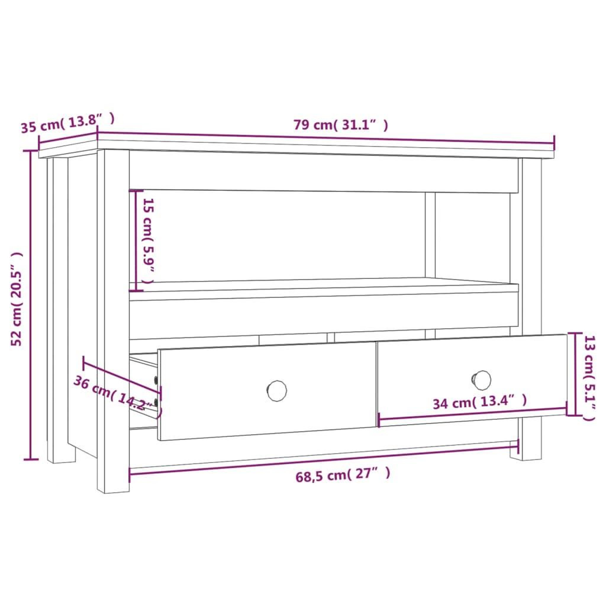 Voir la diapositive 6 : VIDAXL Meuble TV Blanc 79x35x52 cm Bois de pin massif