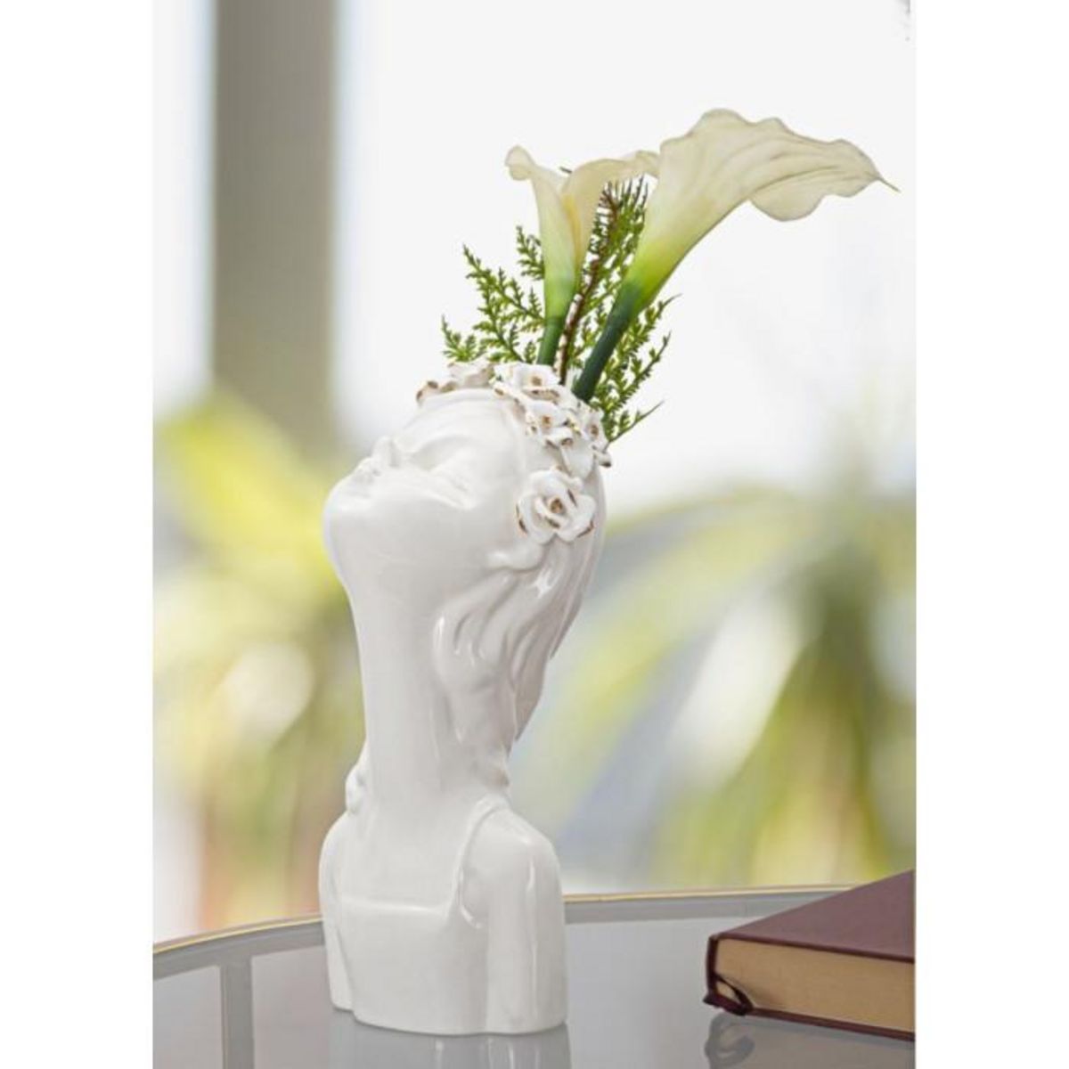 Paris Prix Vase Déco en Porcelaine  Young Lady Roses  26cm Blanc