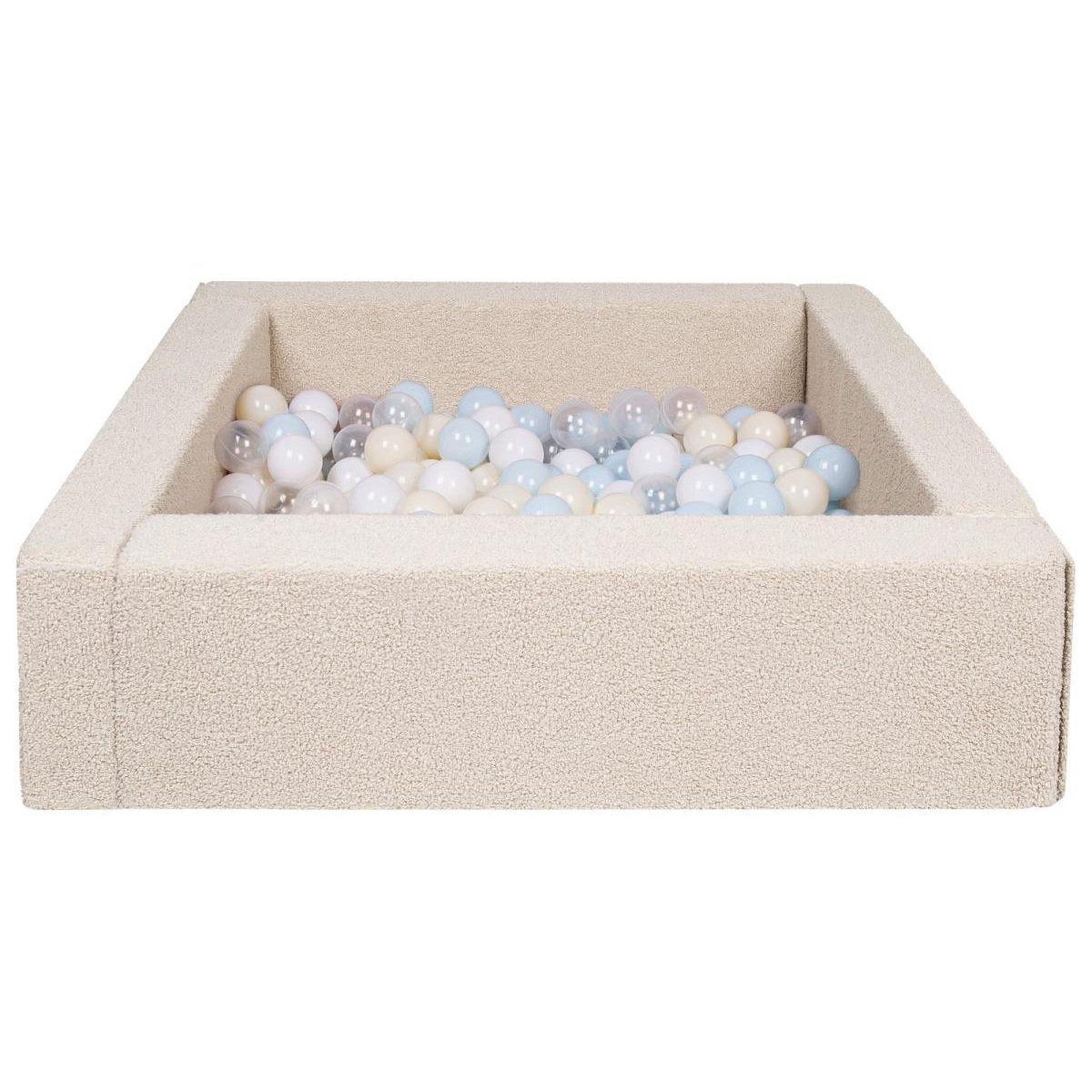 VELINDA Piscine à balles carrée en boucle + 300 balles, 5 éléments — blanc, transparent, bleu, jaune