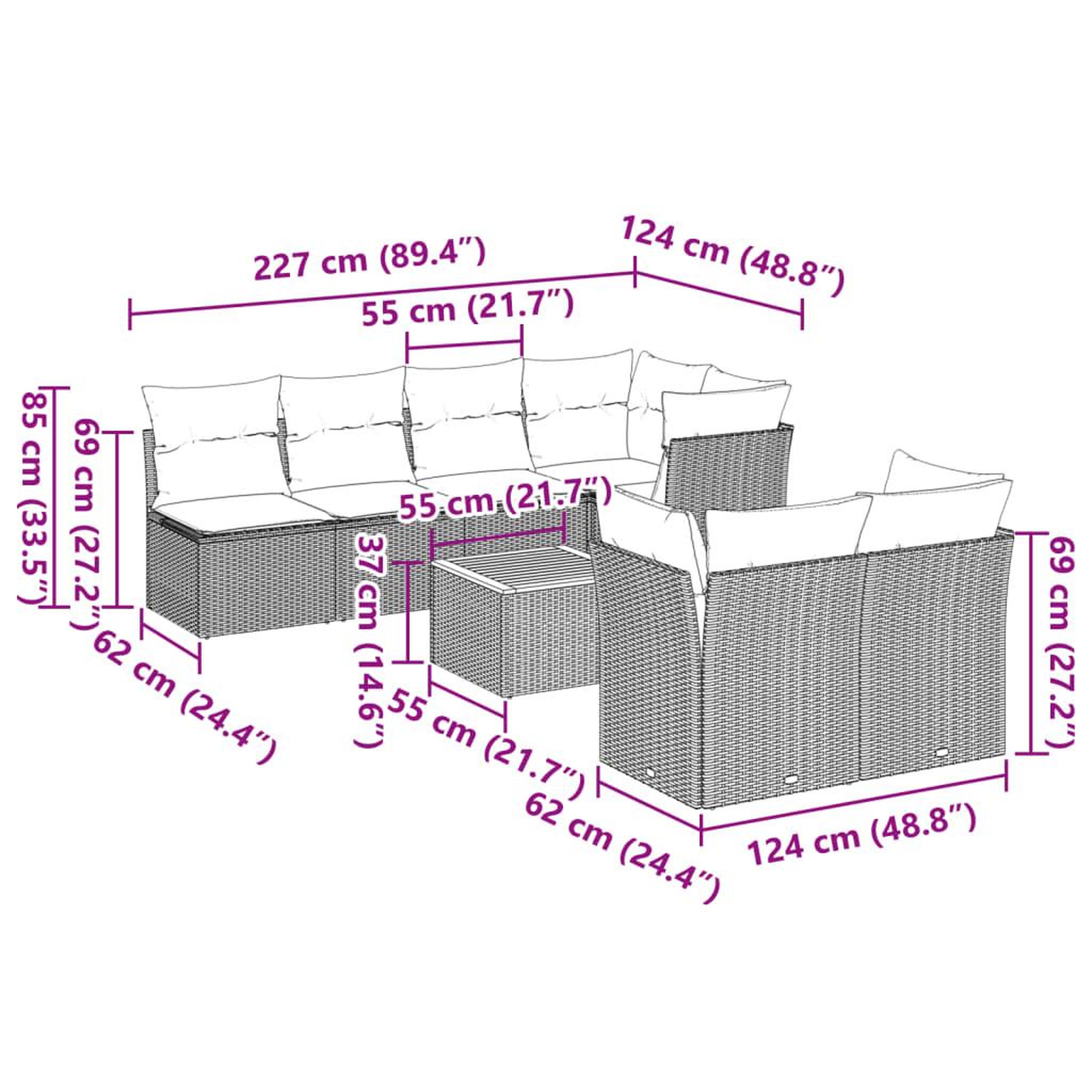 Voir la diapositive 6 : VIDAXL Salon de jardin avec coussins 8pcs melange beige resine tressee
