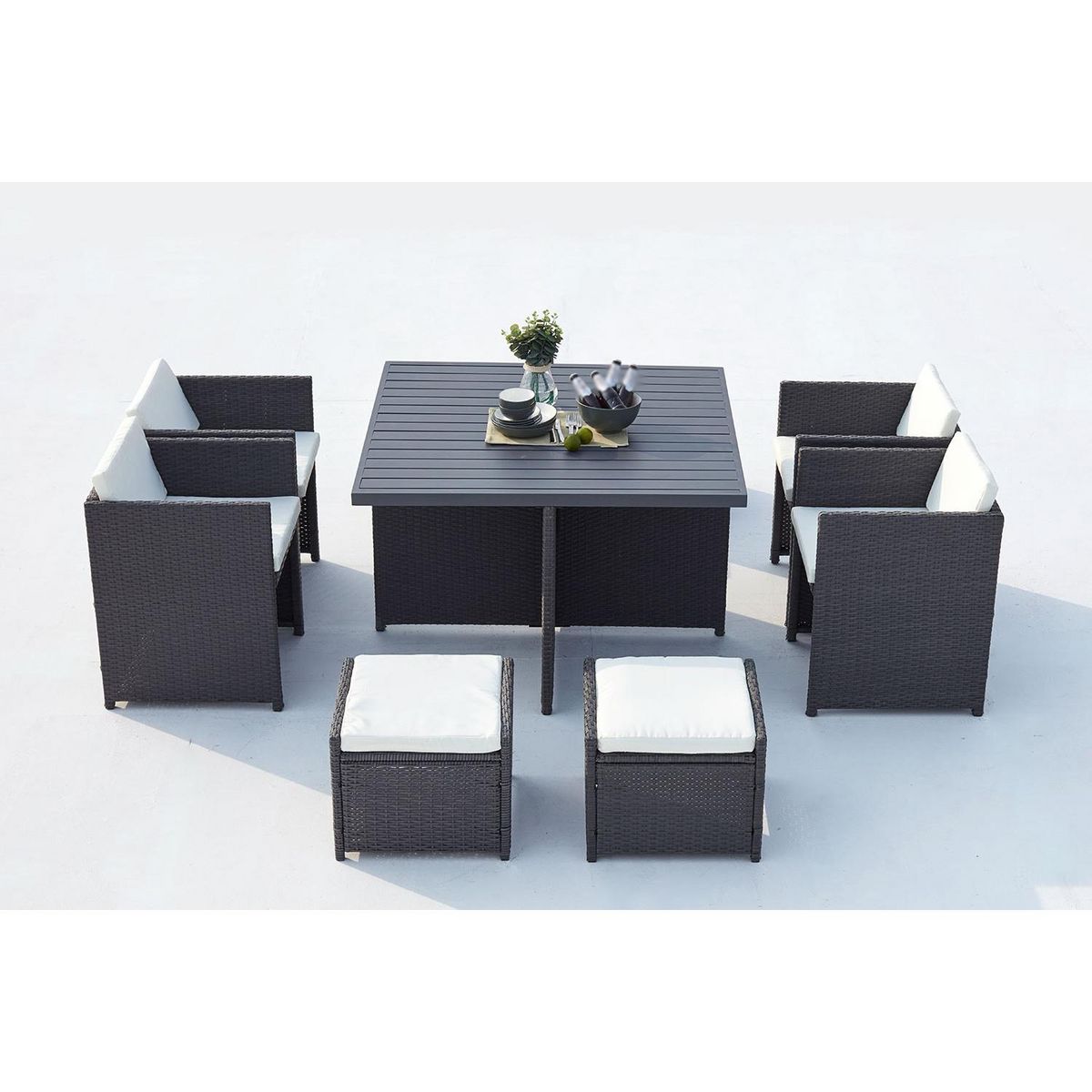 CONCEPT USINE Table et chaise 8 places encastrables alu résine gris-blanc SUNSET