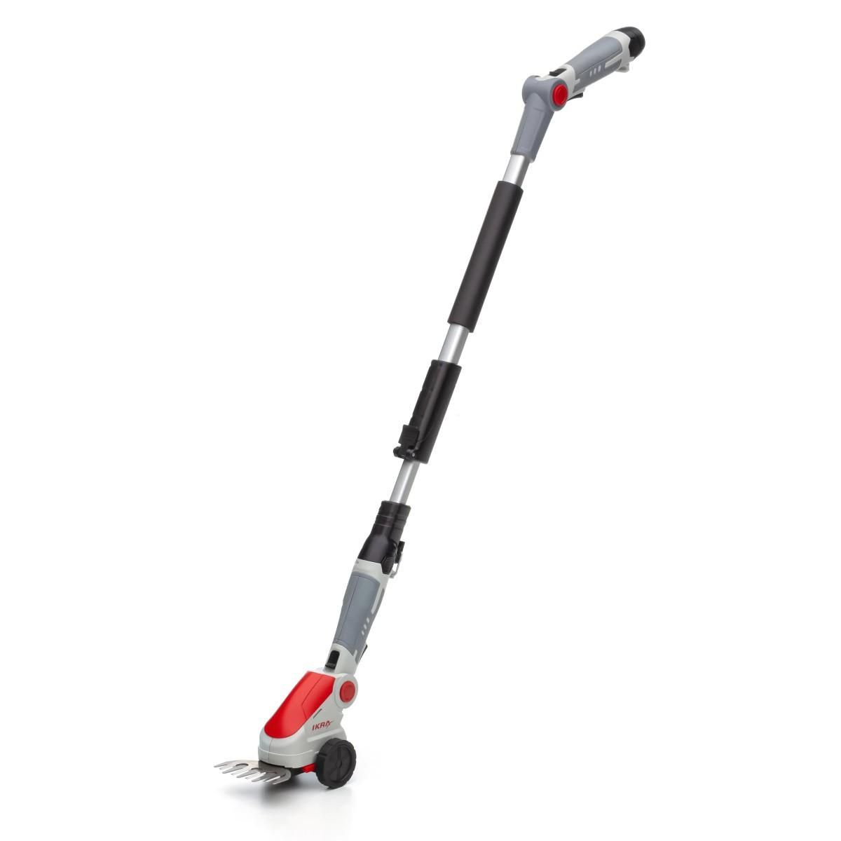 Ikra Cisaille à gazon et Taille buisson Télescopique sans fil à batterie 12V Inclus 2 lames 10cm et 20cm Chargeur 12V IKRA