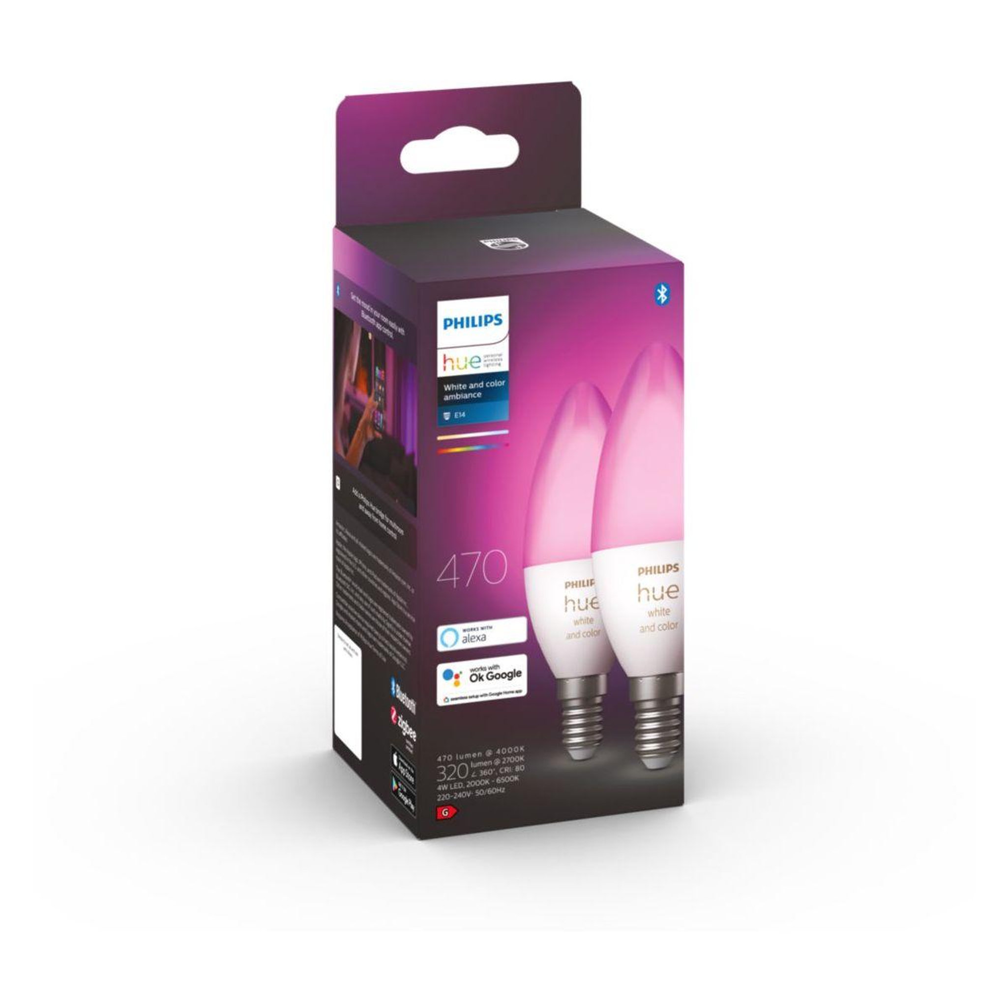 PHILIPS HUE Ampoule led connectée e14 white&color ambiance flamme pack 2