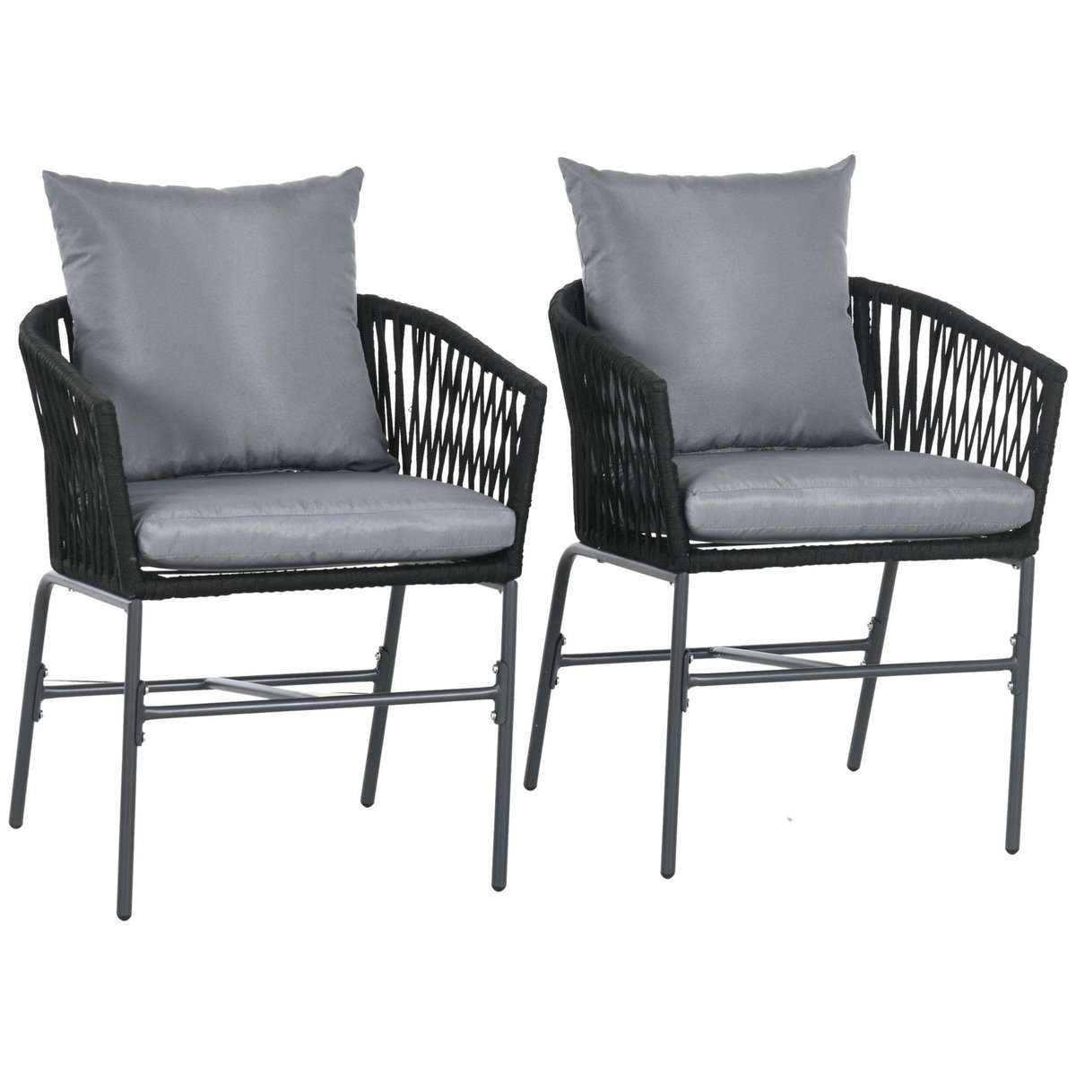 OUTSUNNY Lot de 2 fauteuils de jardin métal corde PE avec coussins