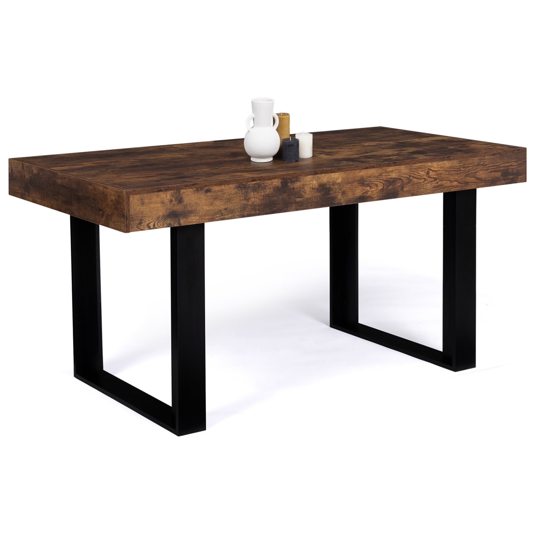ID MARKET Table à manger rectangle phoenix 6 personnes bois effet vieilli et noir 160 cm