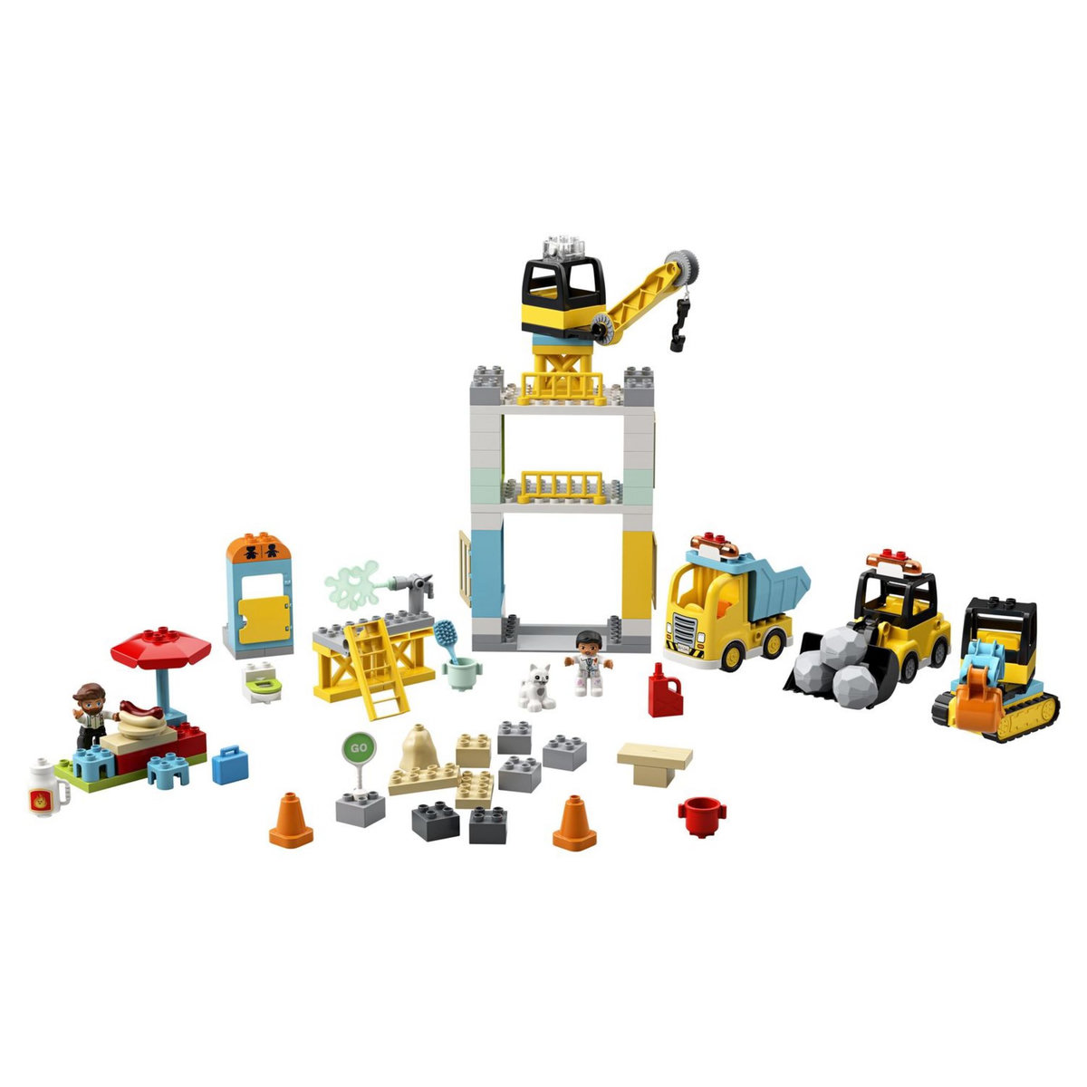 LEGO DUPLO 10933 La Grue Et Les Engins, Jouet Engin de Chantier pour Enfant 2-5 ans 