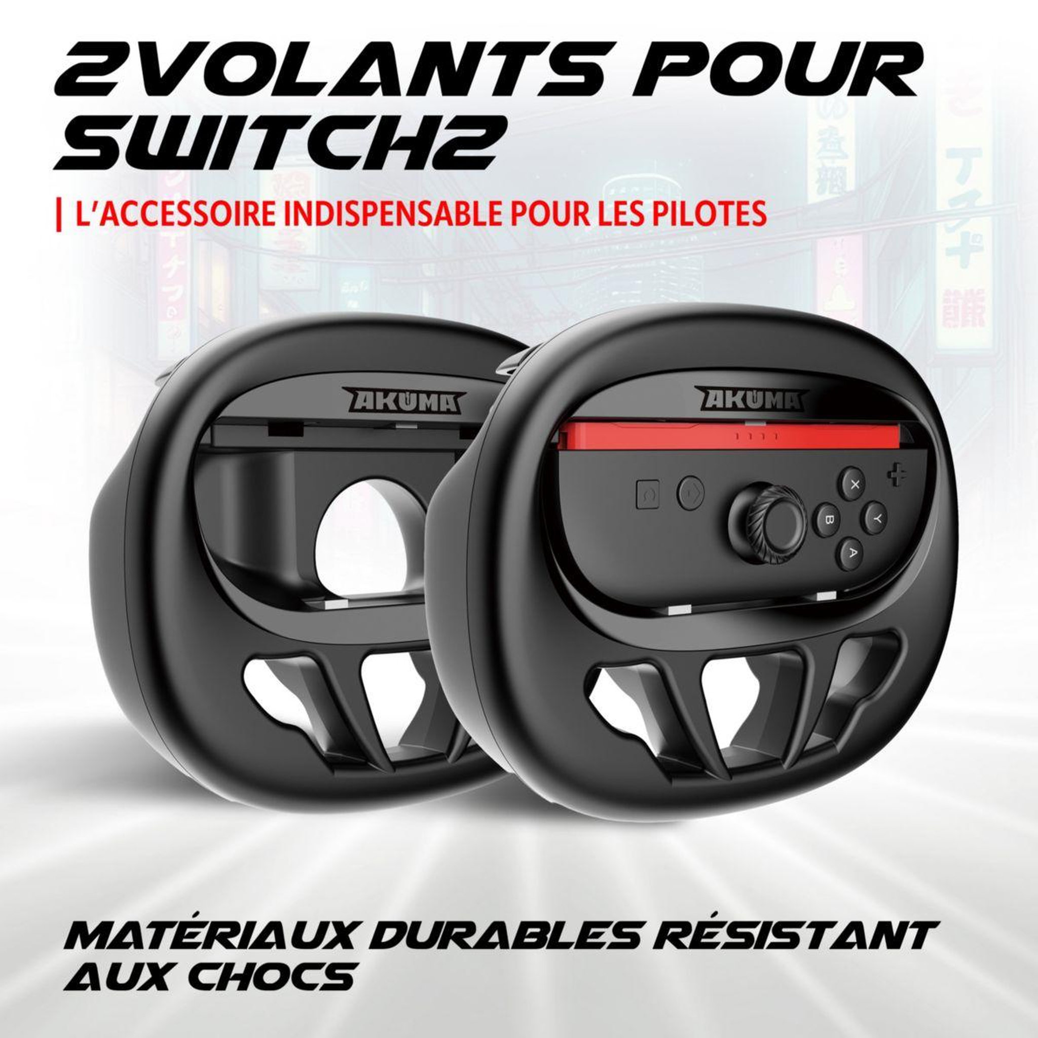 Voir la diapositive 2 : AKUMA Accessoire manette 2 volants racing switch2 noir