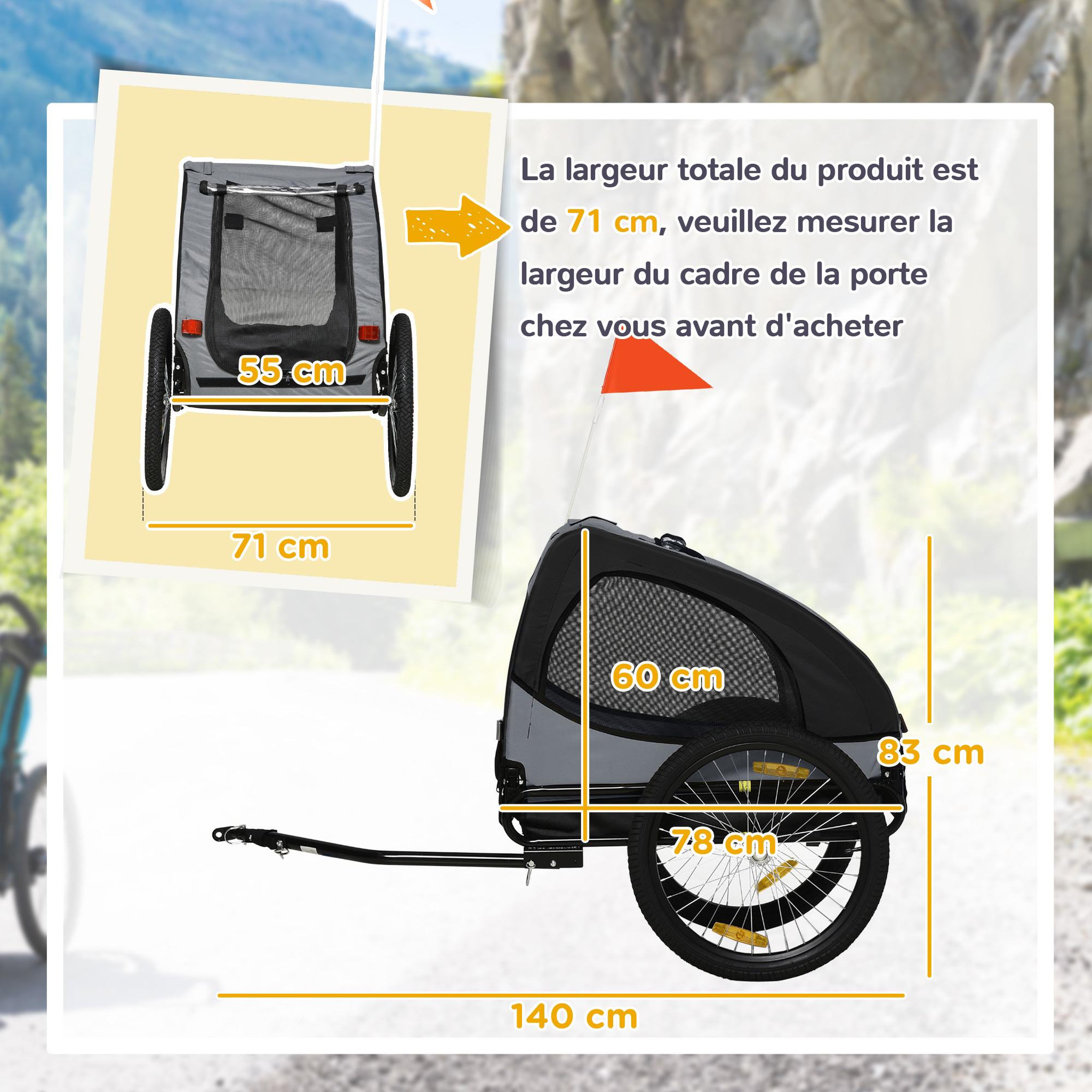 Voir la diapositive 3 : PAWHUT Remorque vélo pour chien 20 kg pliable barre attelage fixation réflecteurs drapeau noir
