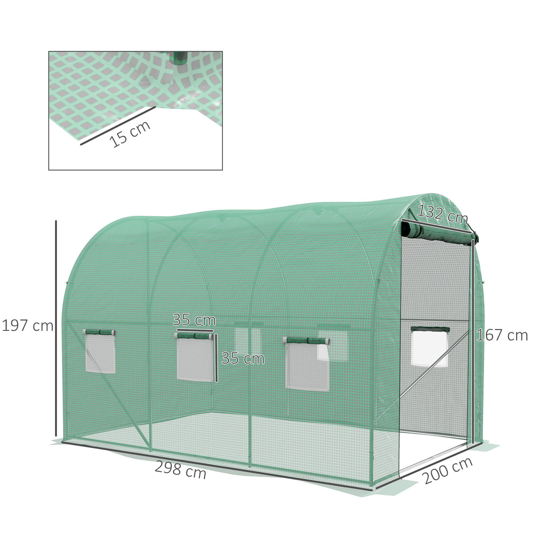 Voir la diapositive 3 : OUTSUNNY Serre de jardin tunnel 6 m² système d'arrosage intégré acier renforcé PE haute densité vert