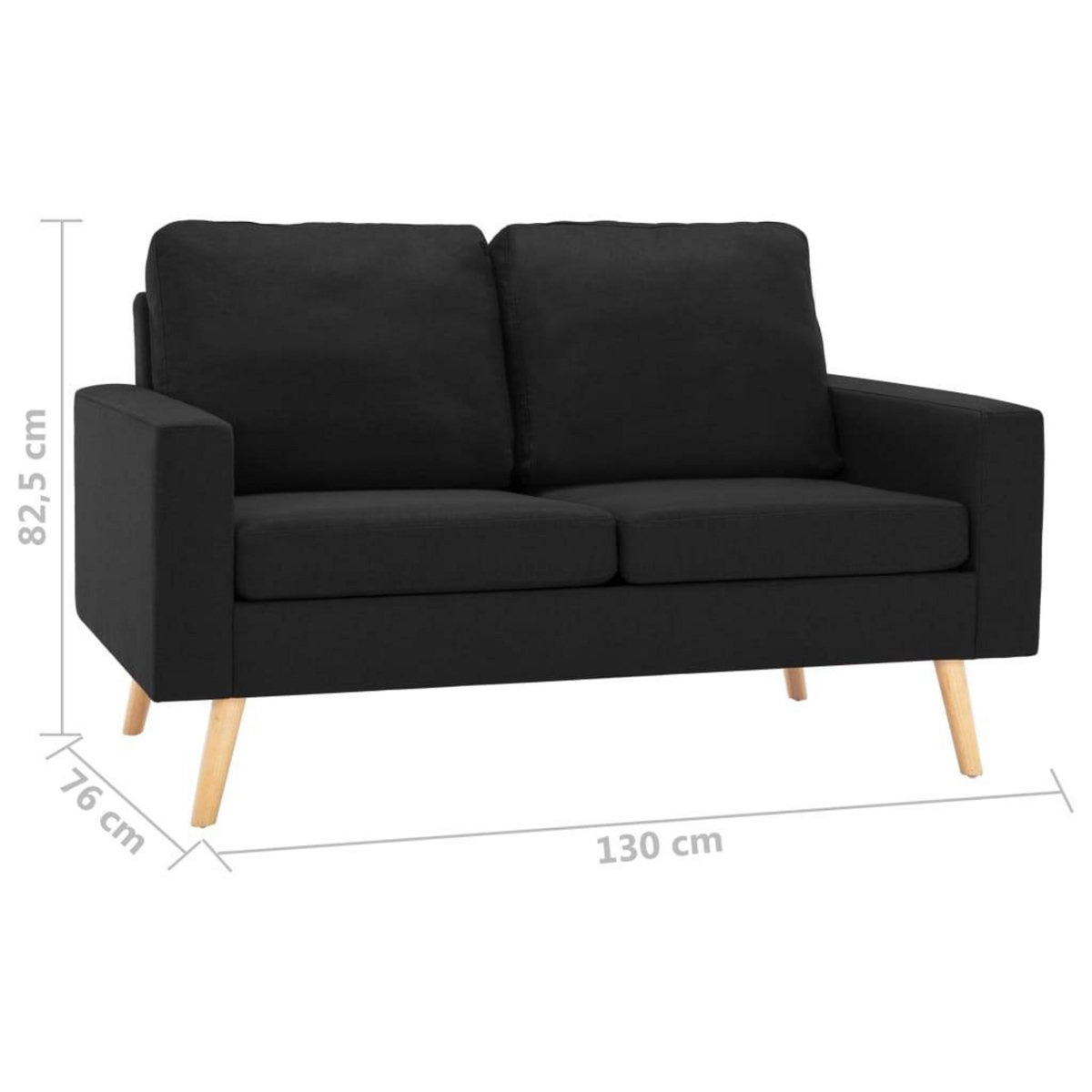 VIDAXL Canape a 2 places Noir Tissu