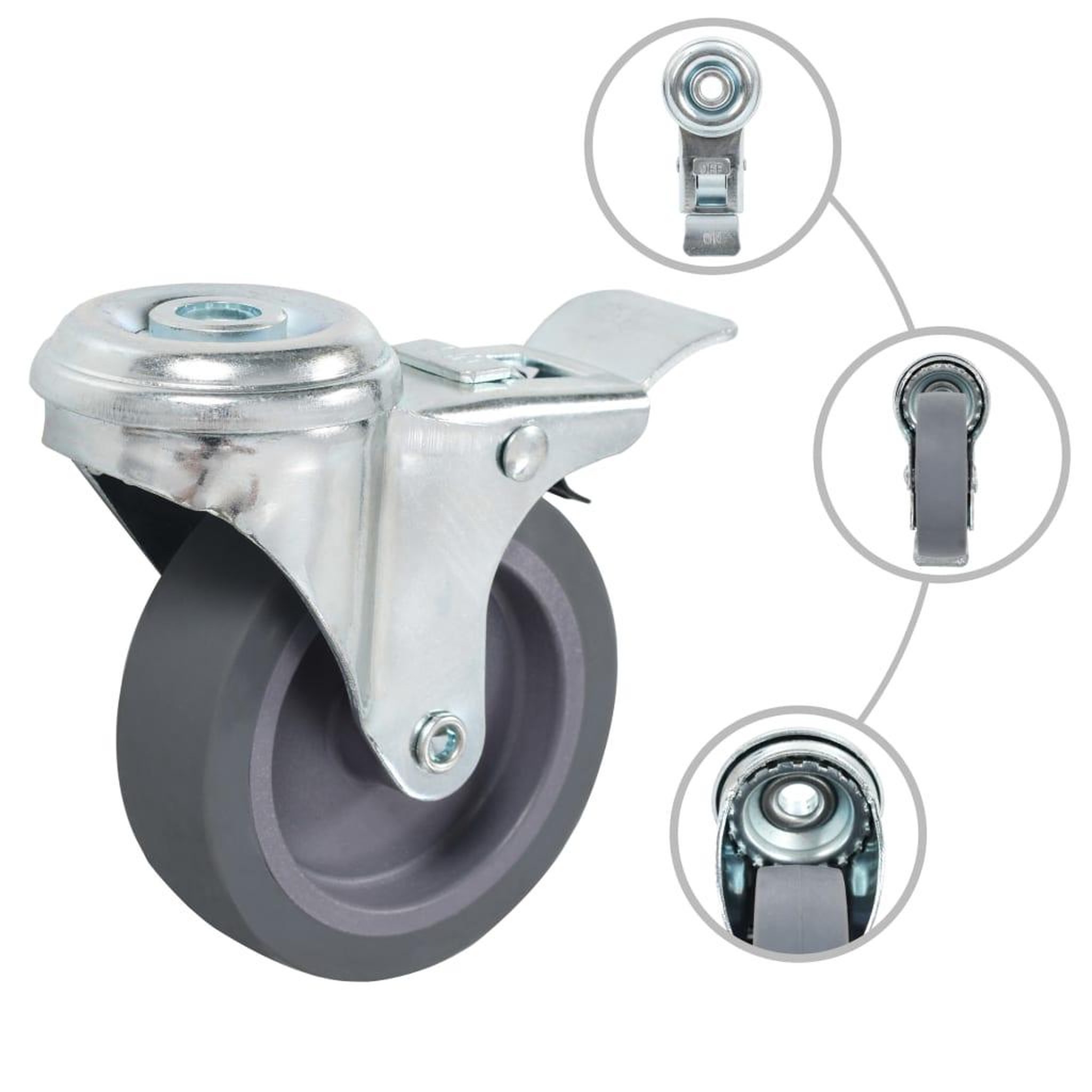 Voir la diapositive 2 : VIDAXL 4 pcs Roulettes pivotantes a trou de boulon 75 mm
