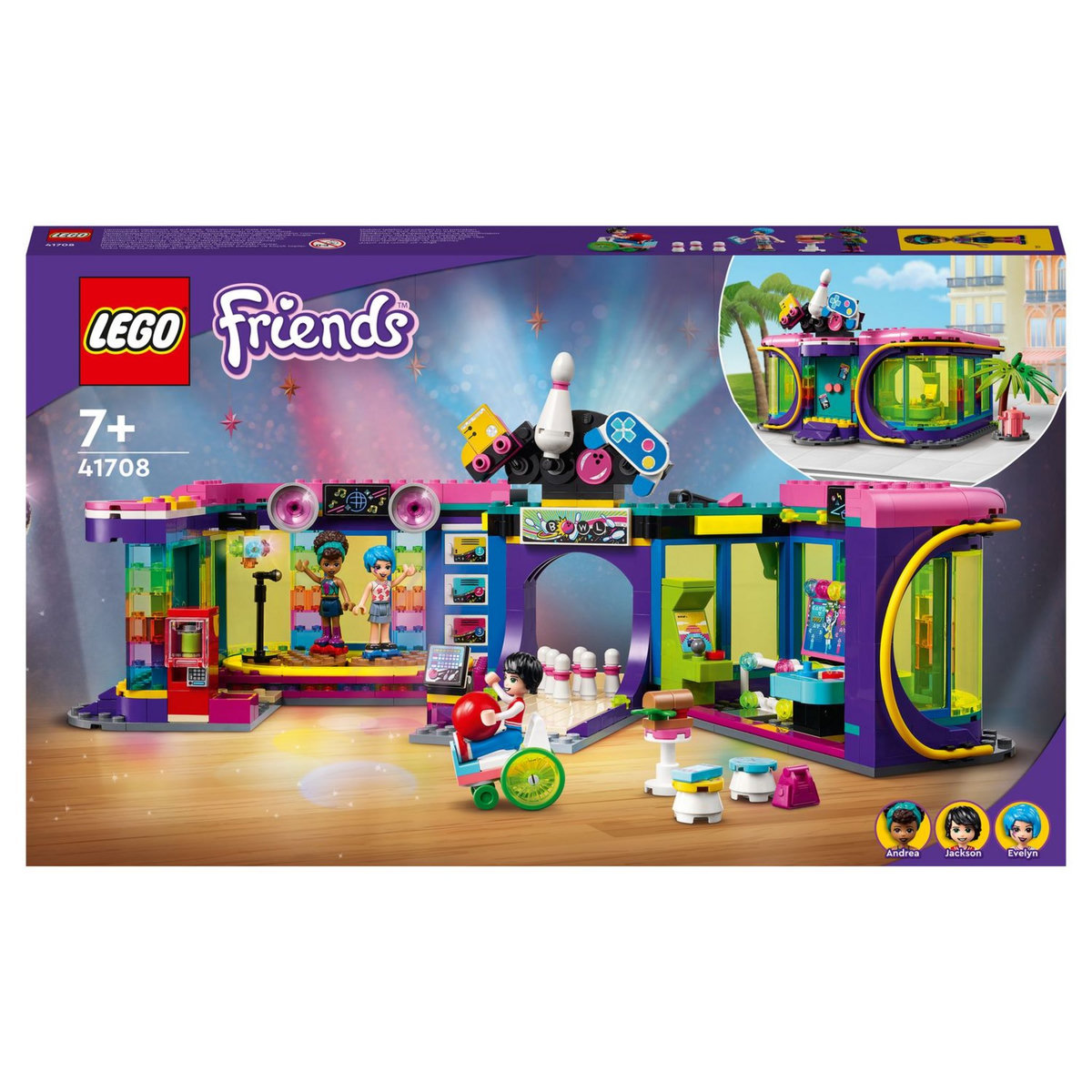 LEGO Friends 41708 La Salle d&rsquo;Arcade Roller Disco, Jouet, Mini-poupées, Enfants de 7 Ans