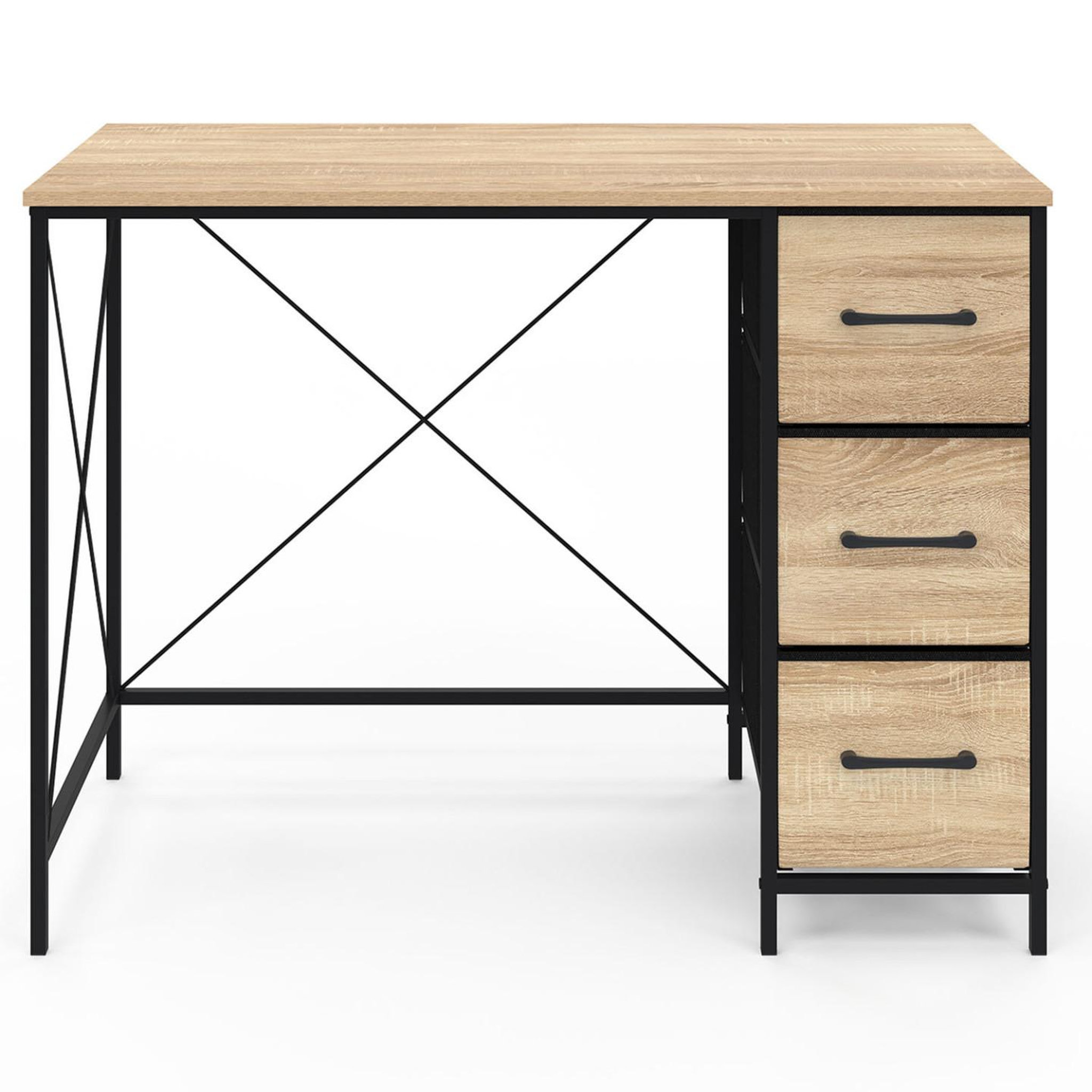 Voir la diapositive 3 : ID MARKET Bureau 3 tiroirs en tissu utah bois et noir design industriel