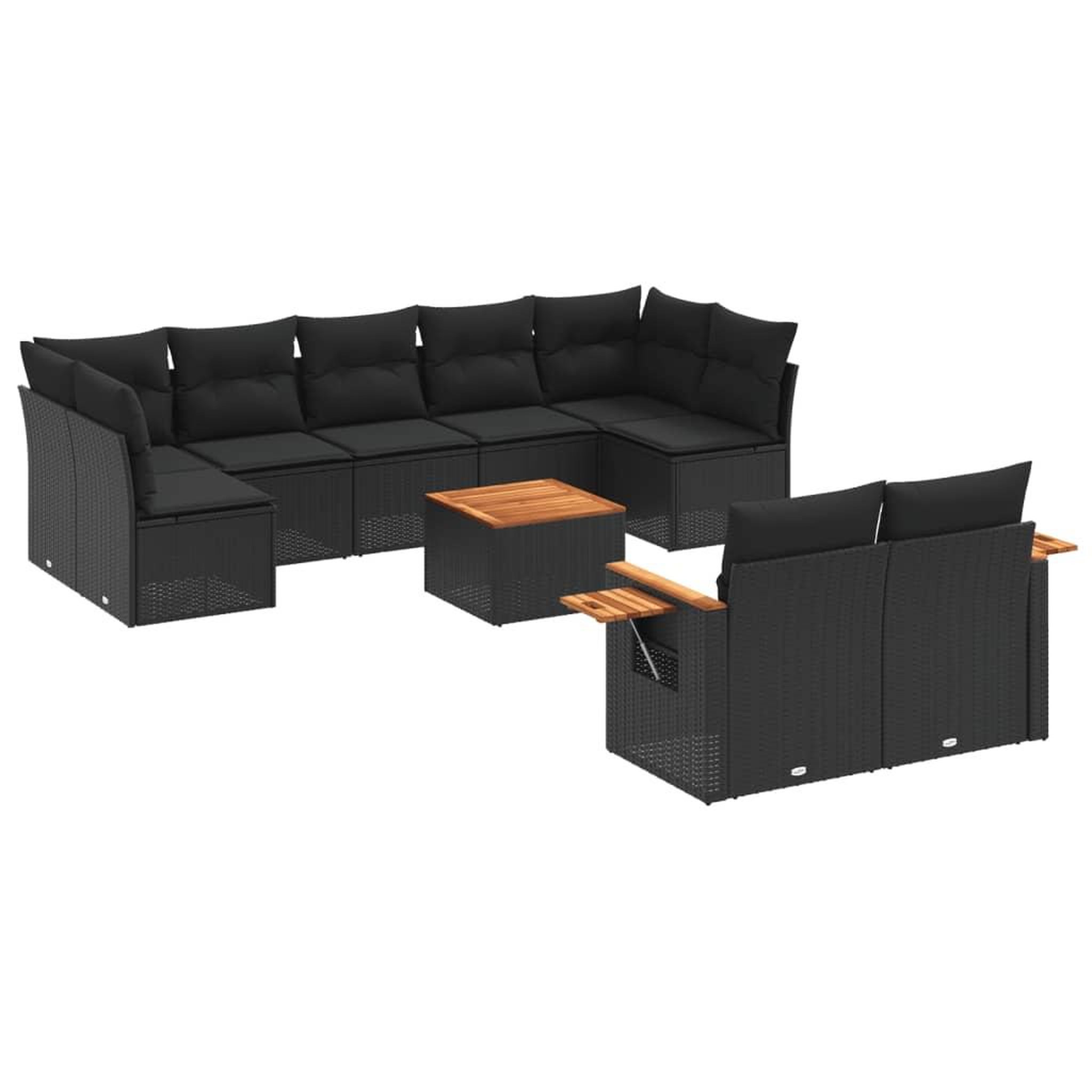 Voir la diapositive 2 : VIDAXL Salon de jardin 10 pcs avec coussins noir resine tressee