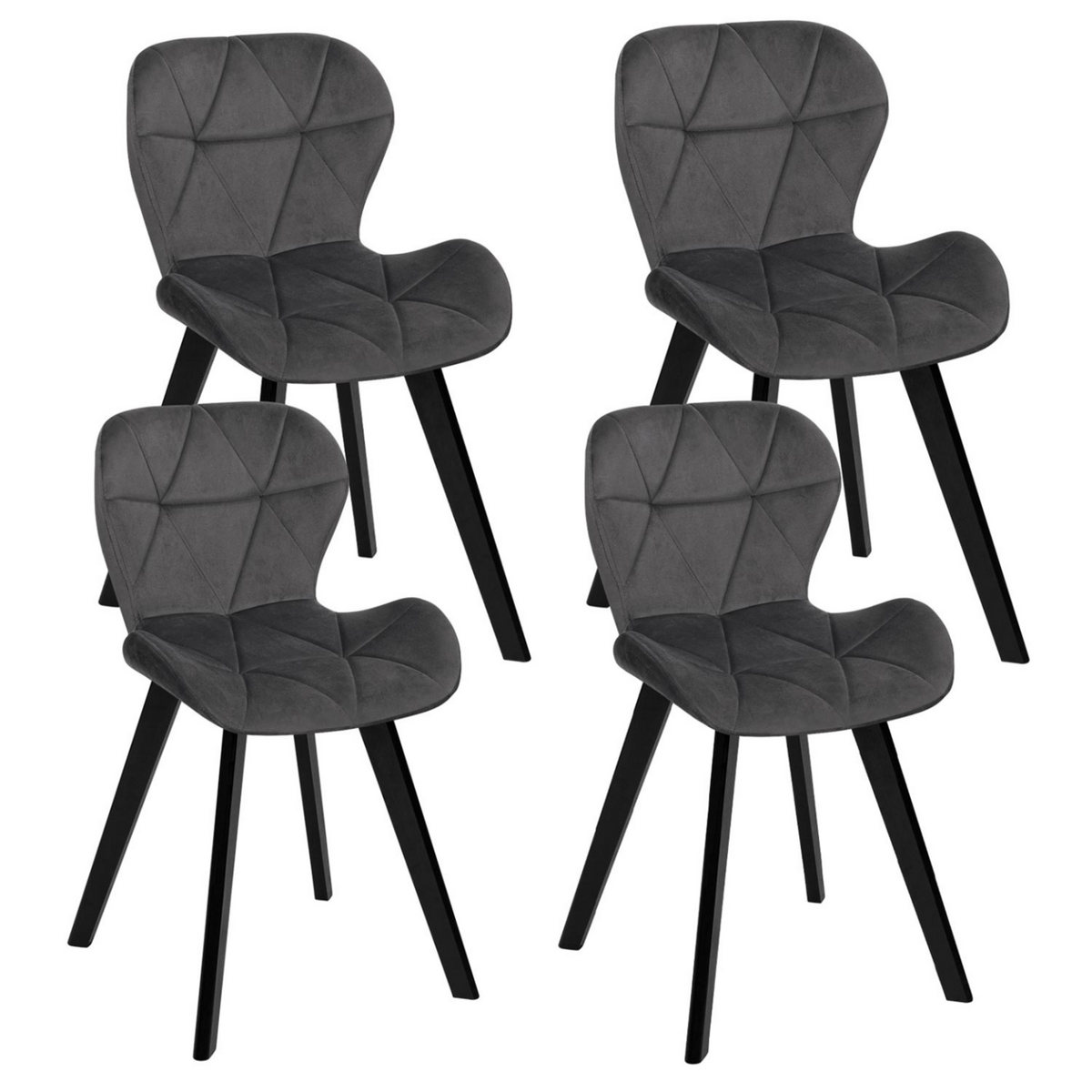 ID MARKET Lot de 4 chaises ROBINE en velours gris foncé pieds noirs