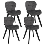 ID MARKET Lot de 4 chaises ROBINE en velours gris foncé pieds noirs