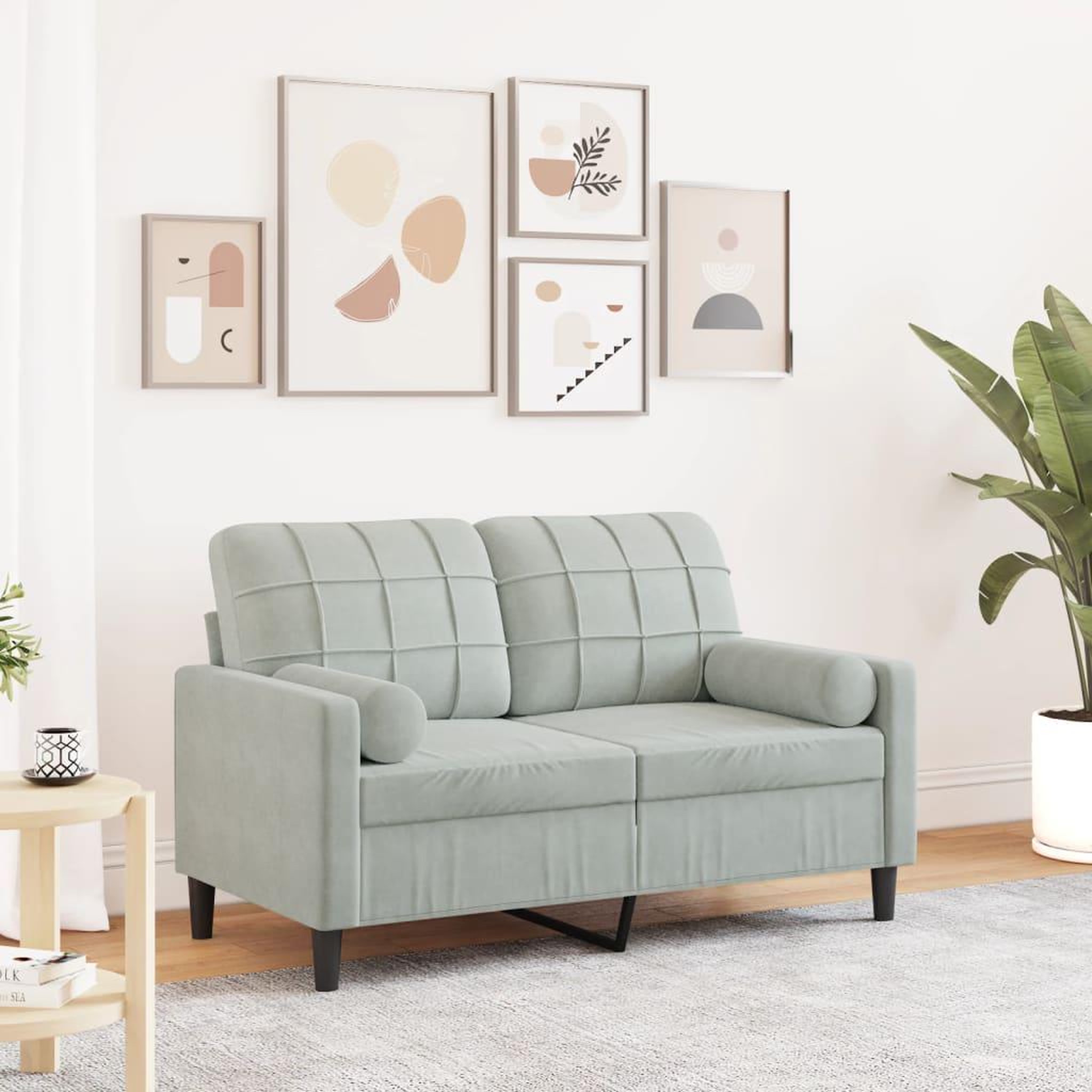 VIDAXL Canape 2 places avec oreillers gris clair 120 cm velours
