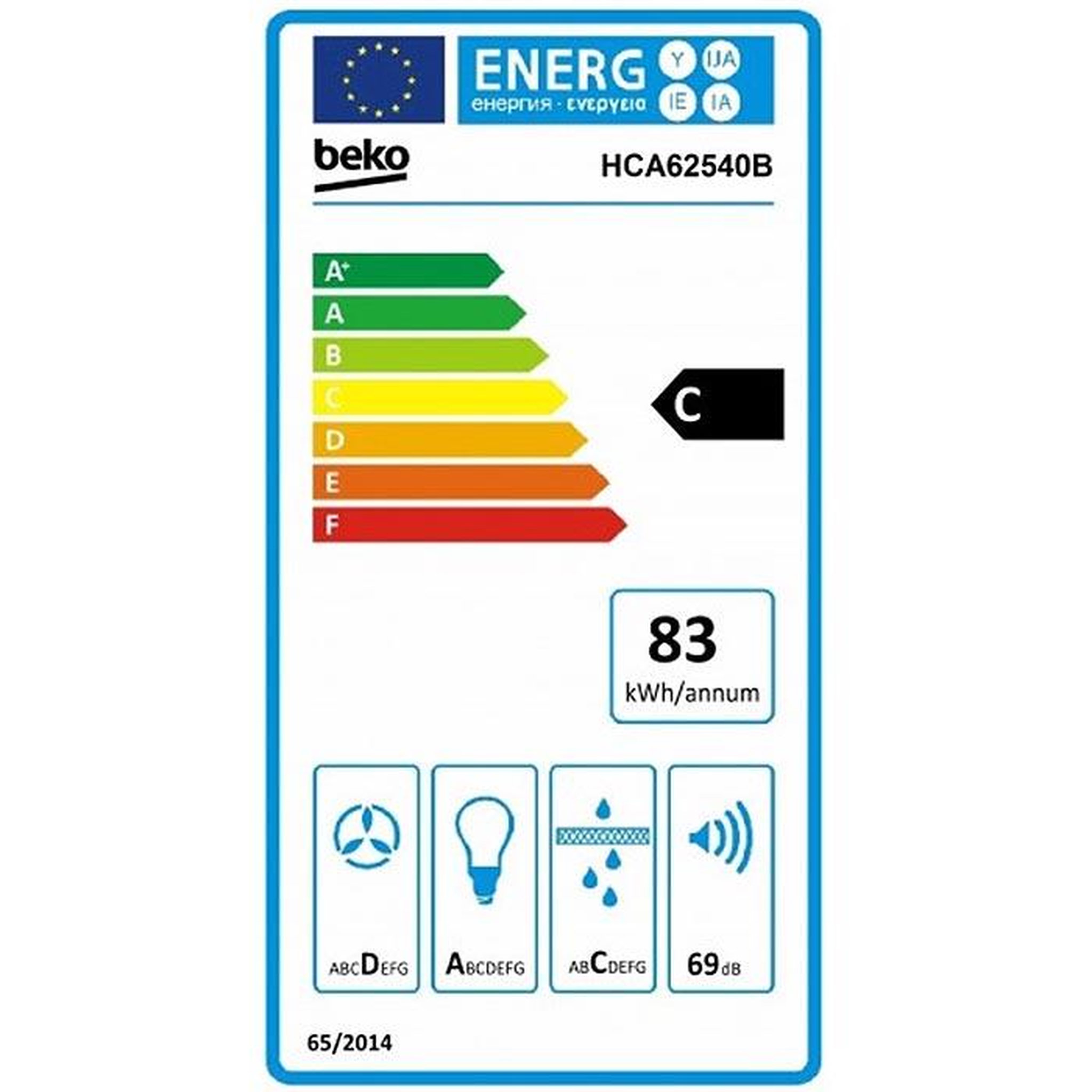 Voir la diapositive 2 : Beko Hotte décorative inclinée 60cm 537m3/h noir - hca62540b