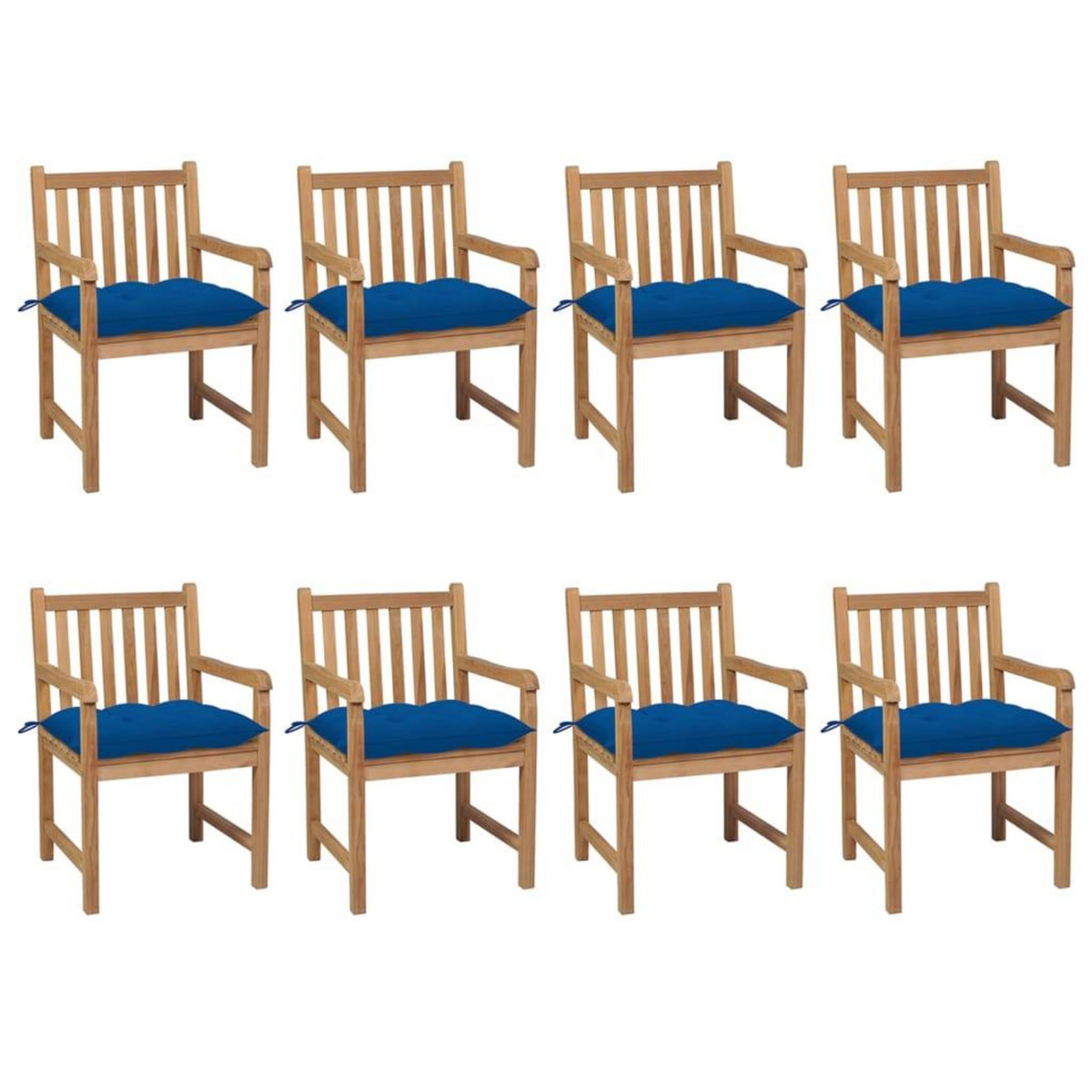 VIDAXL Chaises de jardin lot de 8 avec coussins bleu Bois teck solide