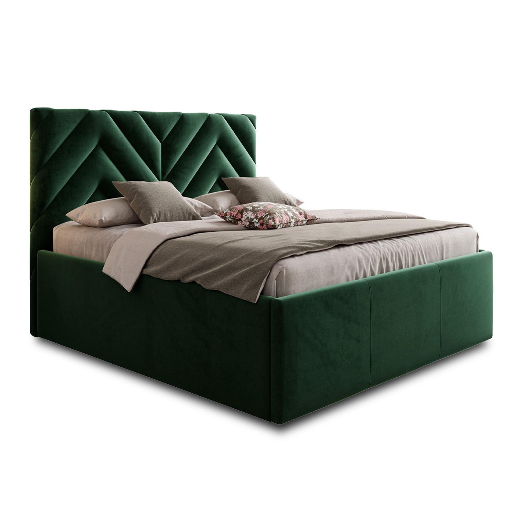 BEST MOBILIER Santiago - lit coffre - 180x200 - sommier inclus - en velours. Coloris disponibles : Gris, Beige, Bleu, Vert