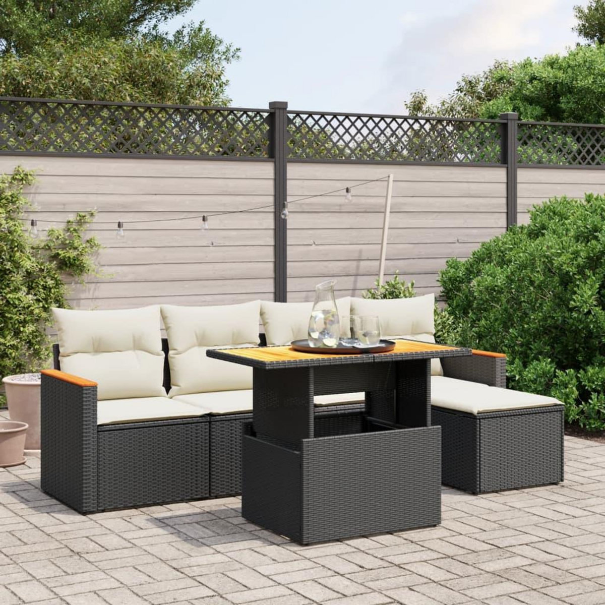 VIDAXL Salon de jardin 6 pcs avec coussins noir resine tressee