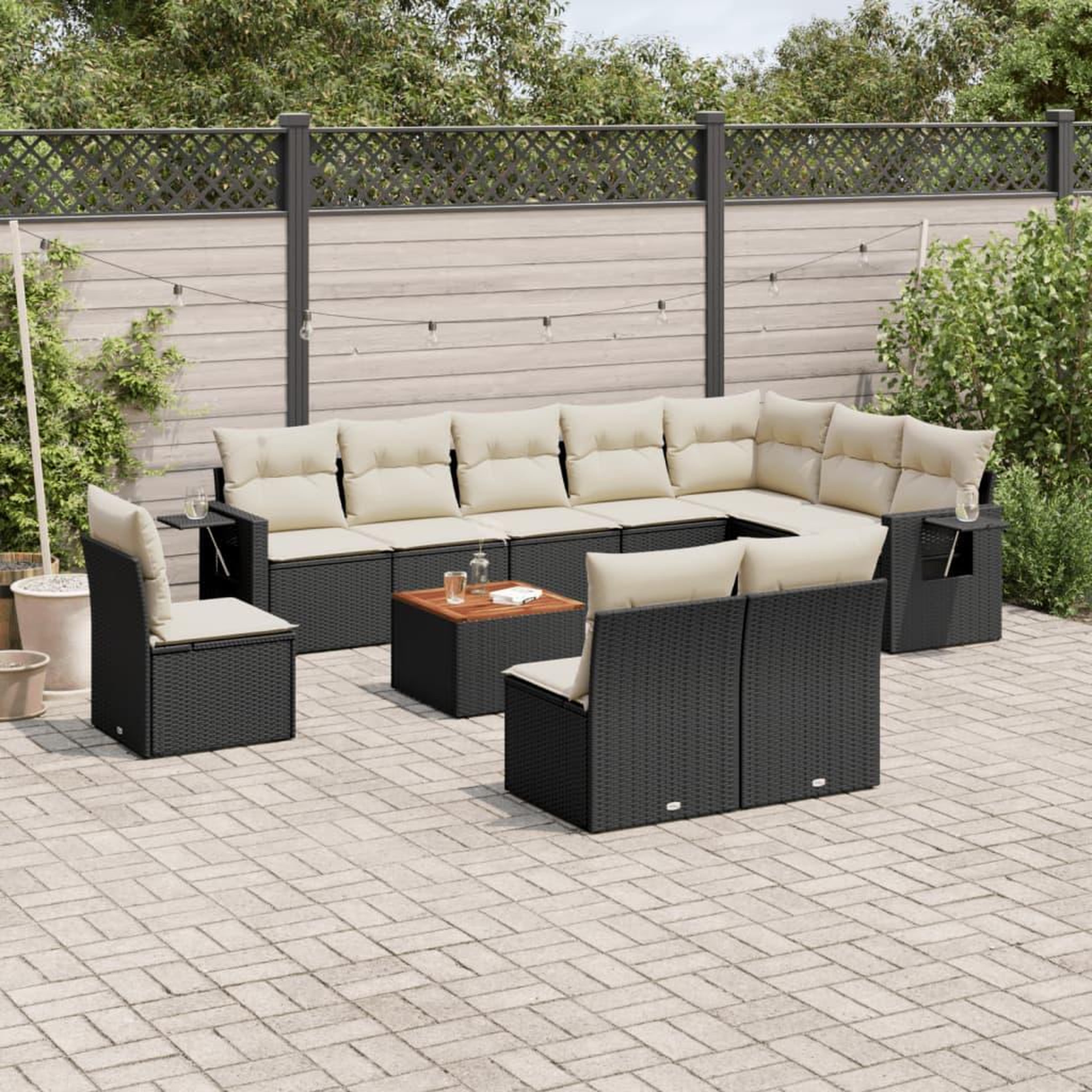 VIDAXL Salon de jardin 11 pcs avec coussins noir resine tressee