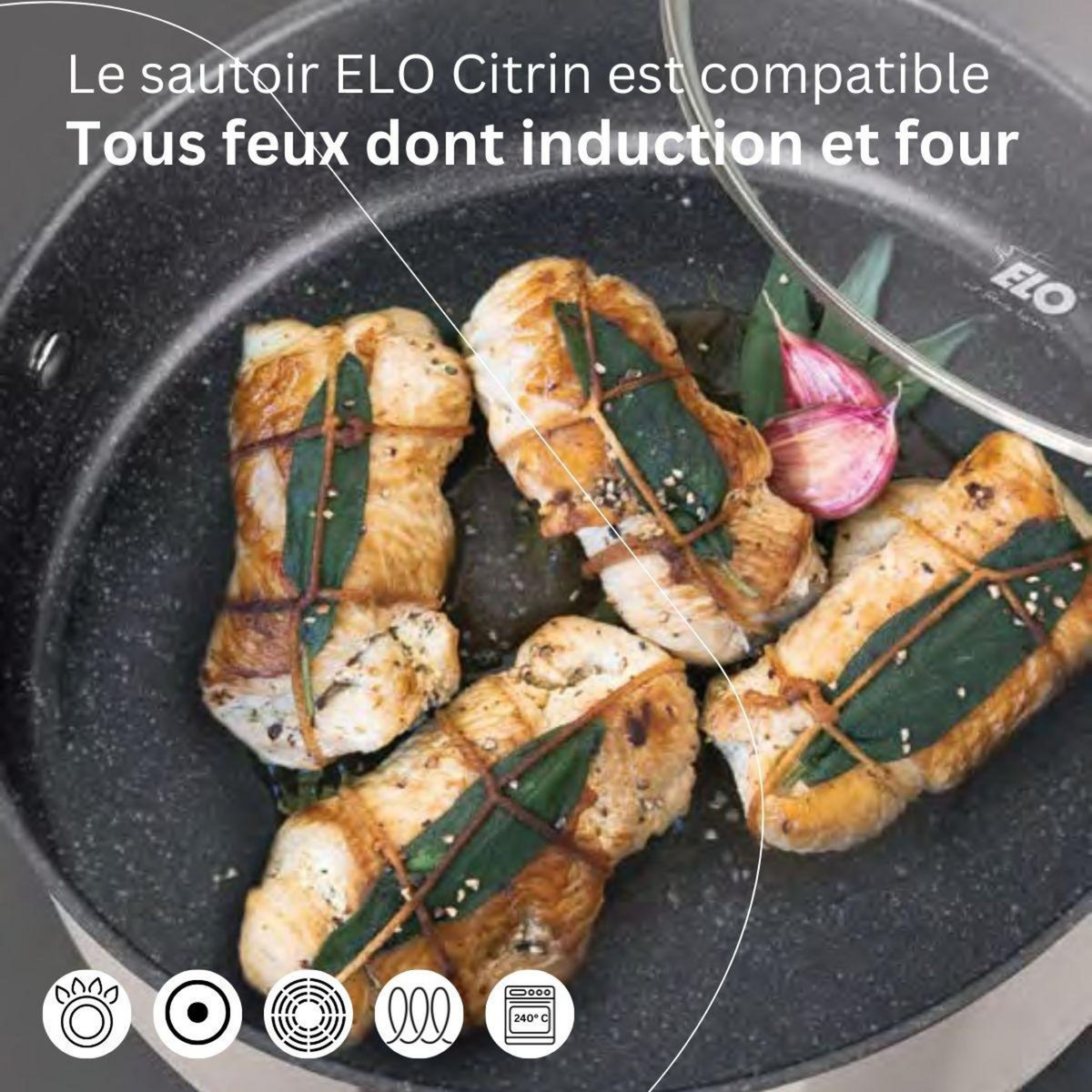 ELO Sautoir 28 cm en acier inoxydable 18/10 antiadhésif Elo Citrin