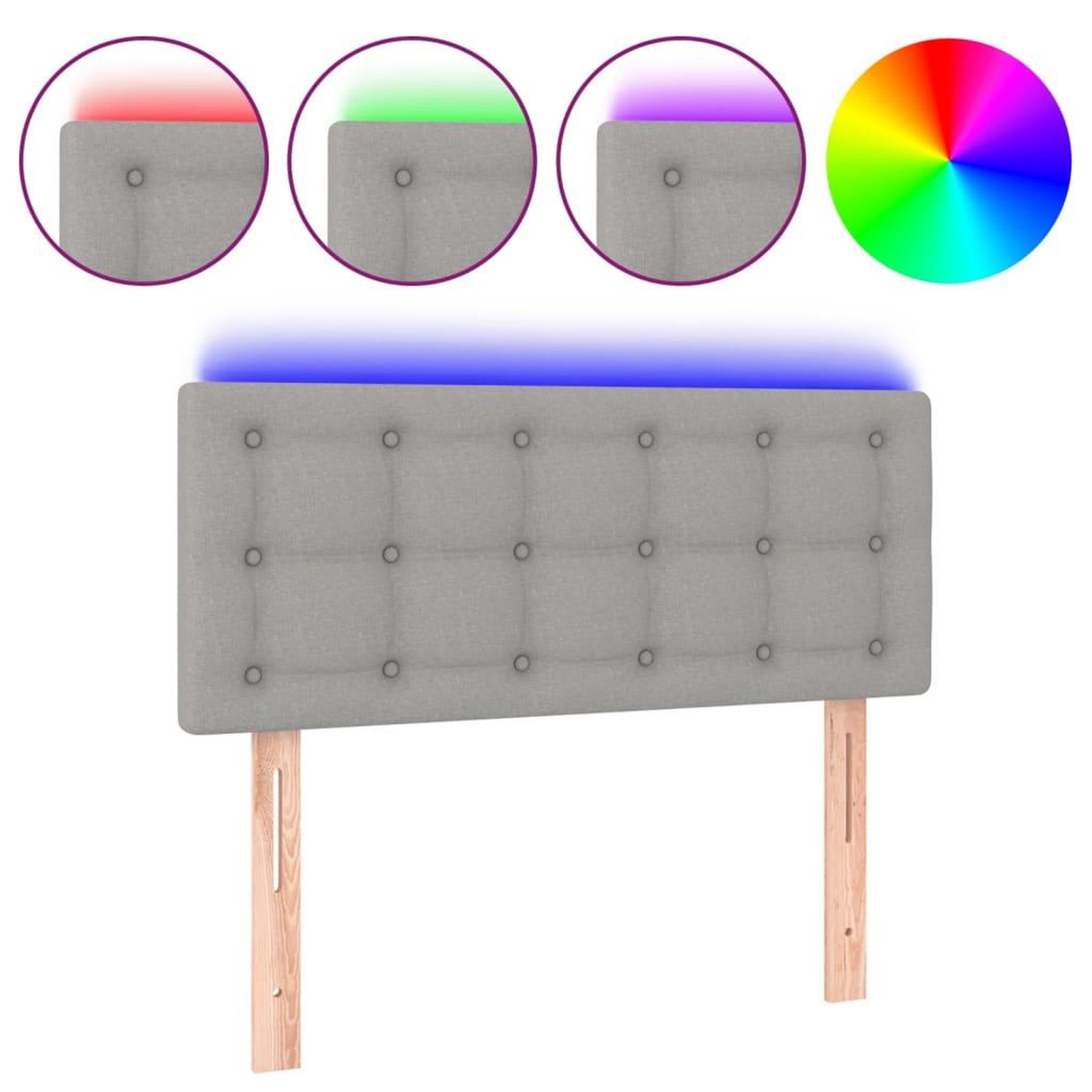 Voir la diapositive 2 : VIDAXL Tete de lit a LED Gris clair 100x5x78/88 cm Tissu
