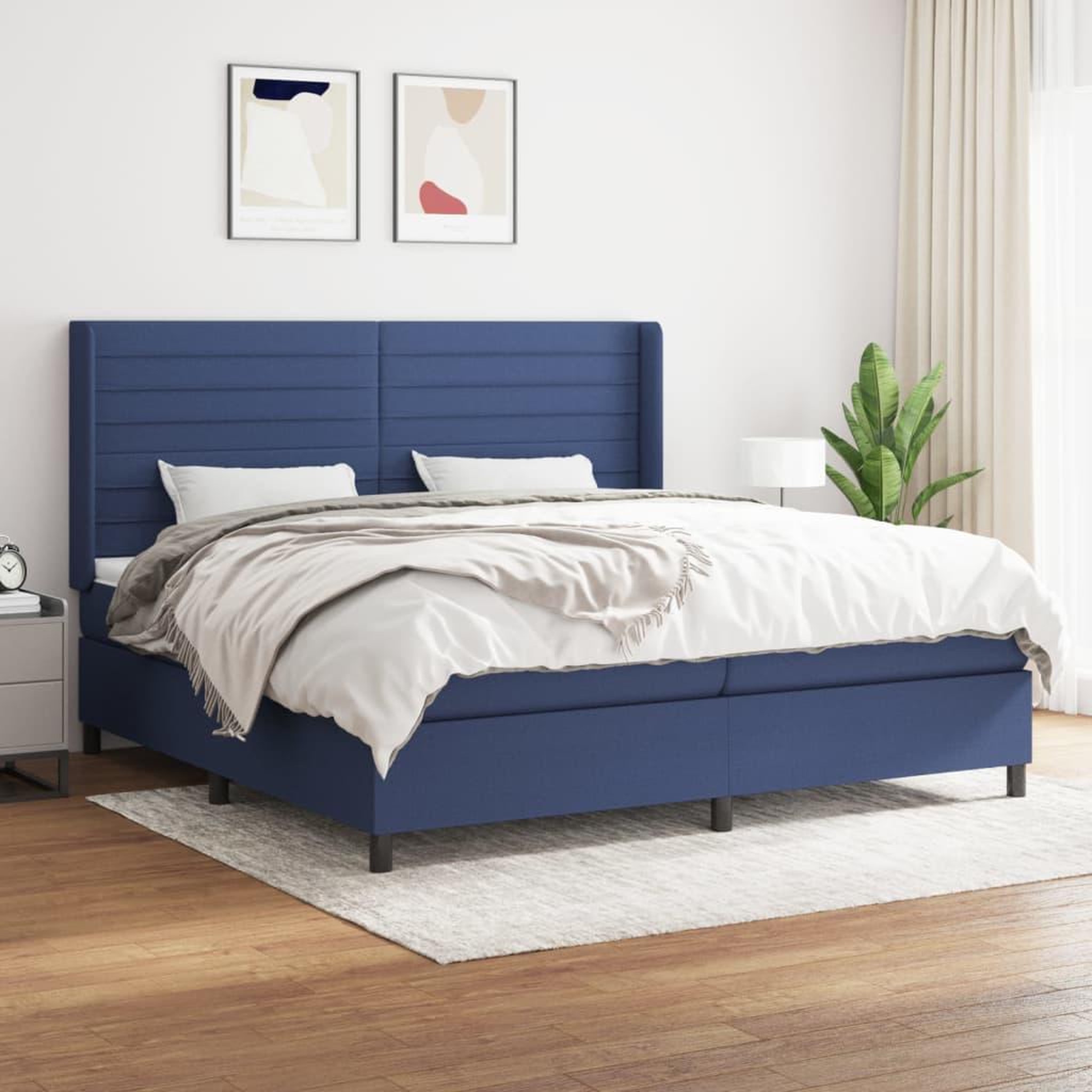 Voir la diapositive 1 : VIDAXL Sommier a lattes de lit avec matelas Bleu 200x200 cm Tissu