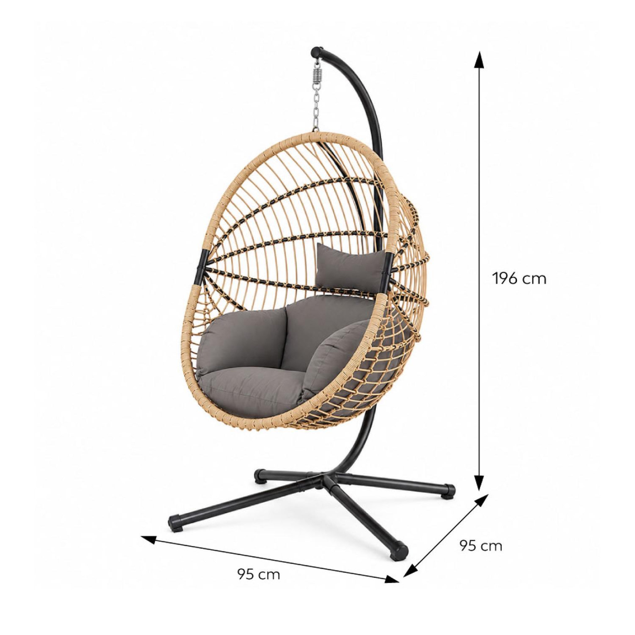 Voir la diapositive 3 : CONCEPT USINE Fauteuil suspendu effet rotin avec coussin gris brasilia