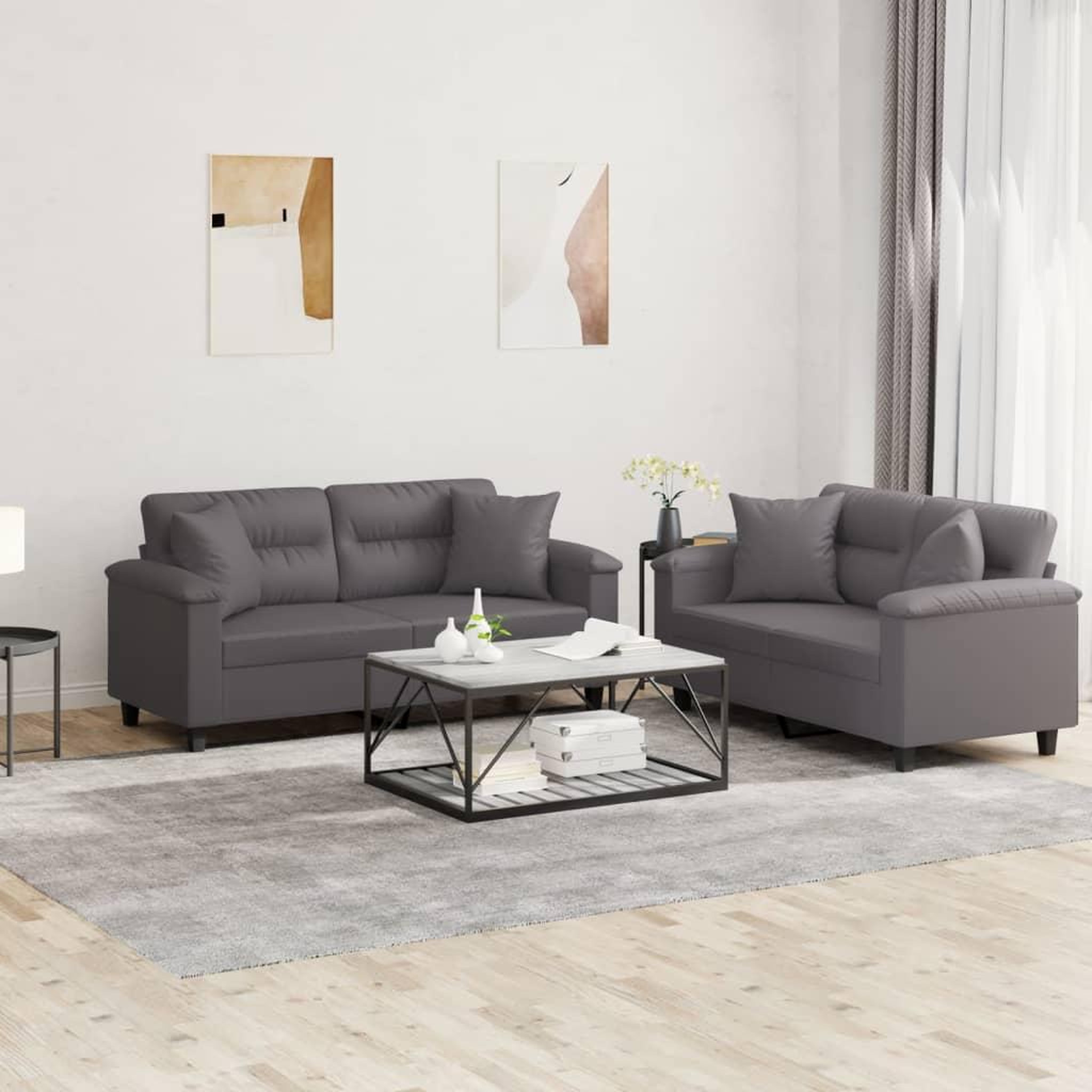 VIDAXL Ensemble de canapes 2 pcs avec coussins gris similicuir