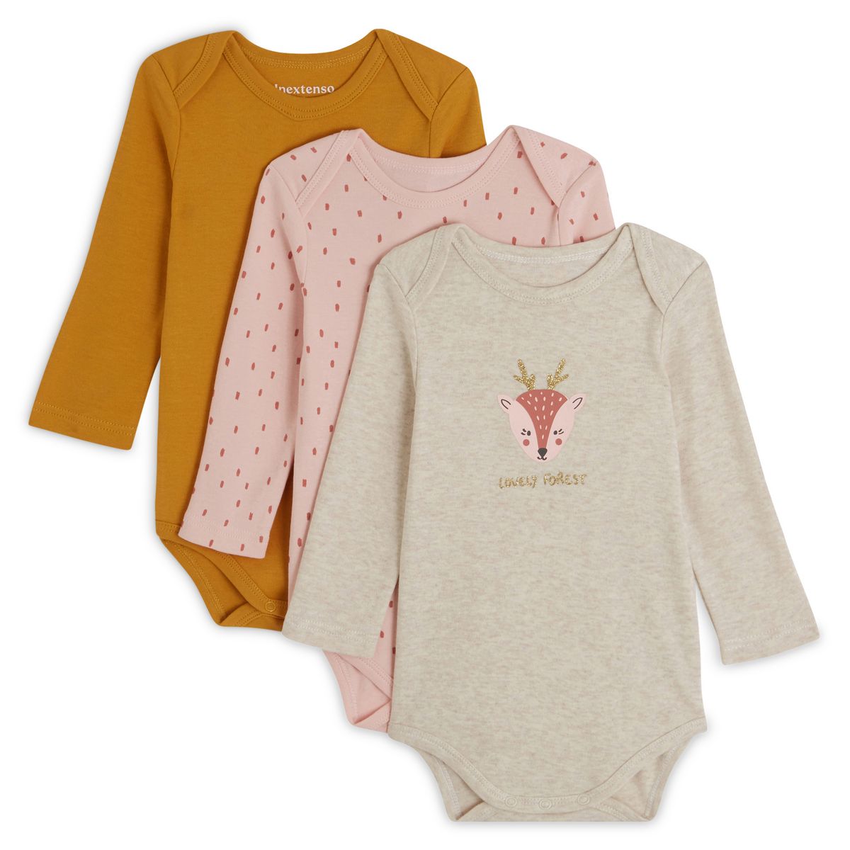 INEXTENSO Lot de 3 bodies manches longues biche bébé fille