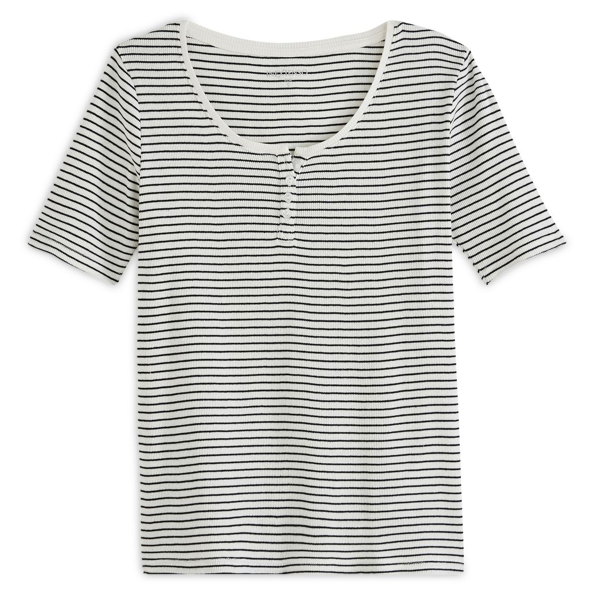 INEXTENSO T-shirt manches courtes col tunisien à rayures femme