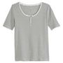 Voir la diapositive 3 : INEXTENSO T-shirt manches courtes col tunisien à rayures femme