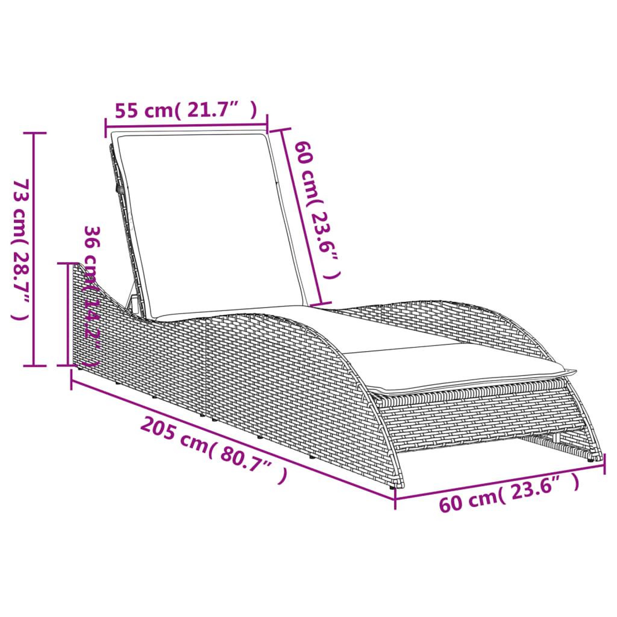 Voir la diapositive 6 : VIDAXL Chaise longue avec coussin marron 60x205x73 cm resine tressee