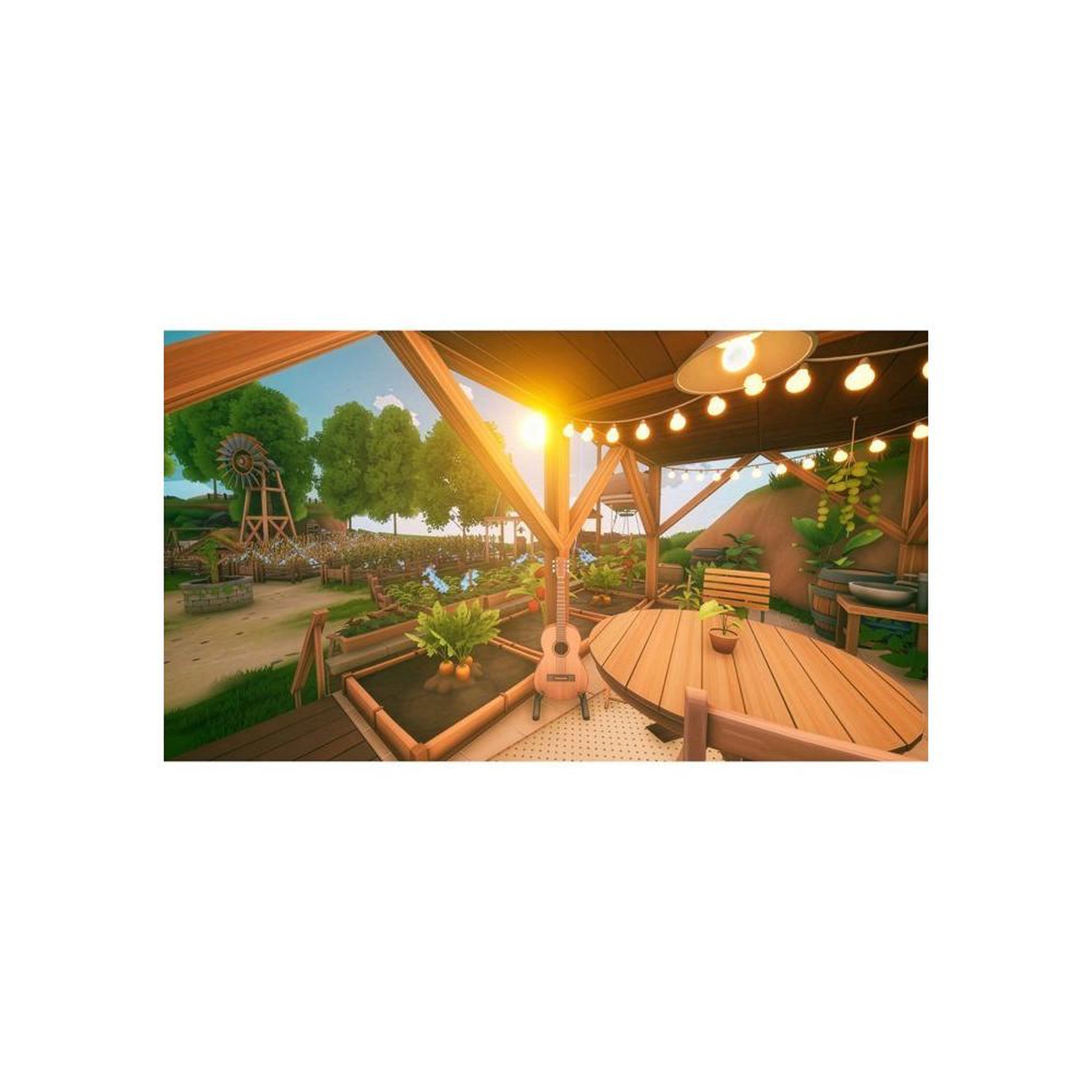 Voir la diapositive 2 : Just for games Solarpunk sur Nintendo Switch 2, simulation gestion bac à sable éco futur, construction et automatisation, agriculture et dirigeable, solo ou coop