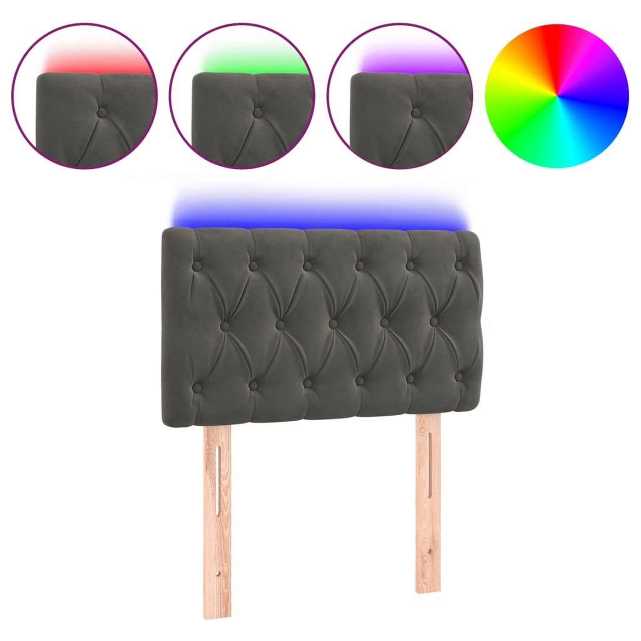 Voir la diapositive 2 : VIDAXL Tete de lit a LED Gris fonce 80x7x78/88 cm Velours