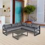 Voir la diapositive 2 : OUTSUNNY Ensemble salon de jardin d'angle design contemporain style yachting 5 places coussins table basse inclus banquette 3 places réglable alu. gris