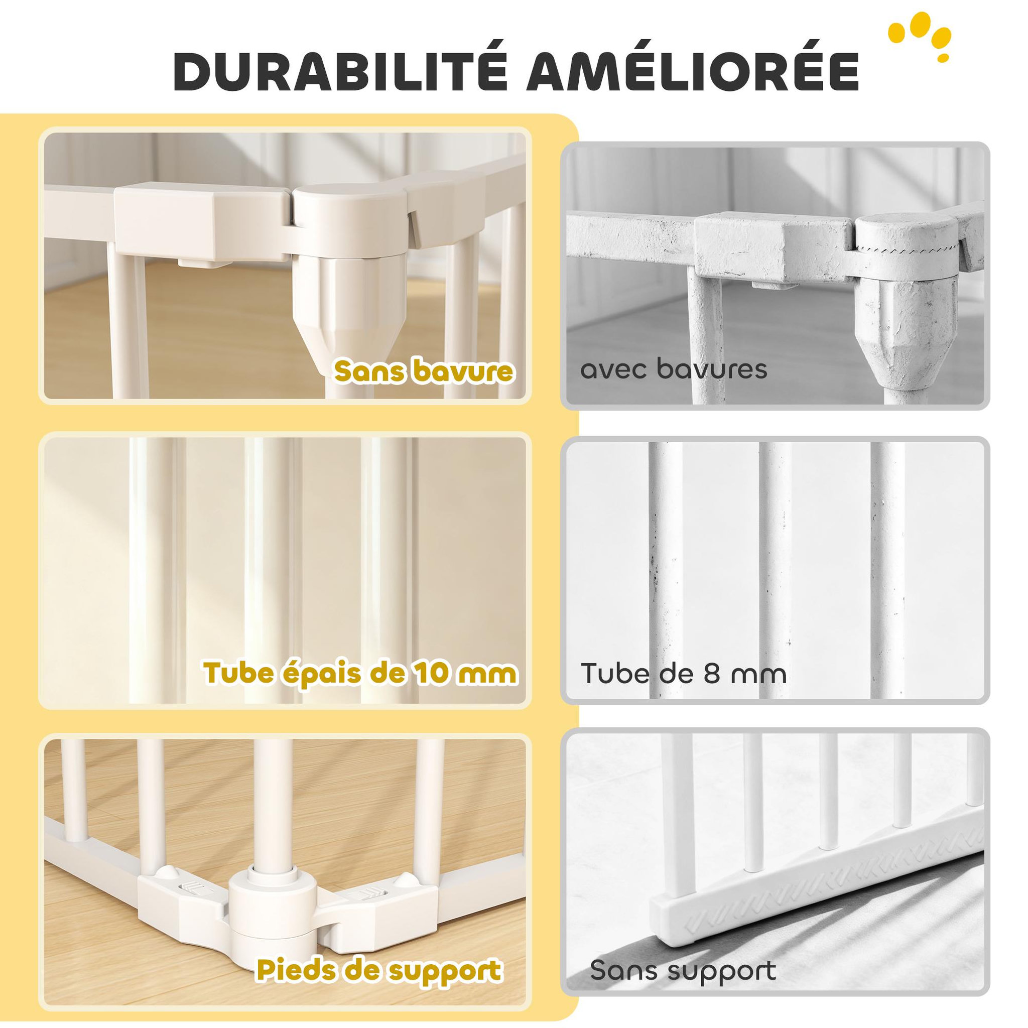 Voir la diapositive 5 : PAWHUT Barrière de sécurité pliable modulable max. L.366cm parc enclos 6 panneaux - porte double verrouillage - acier blanc